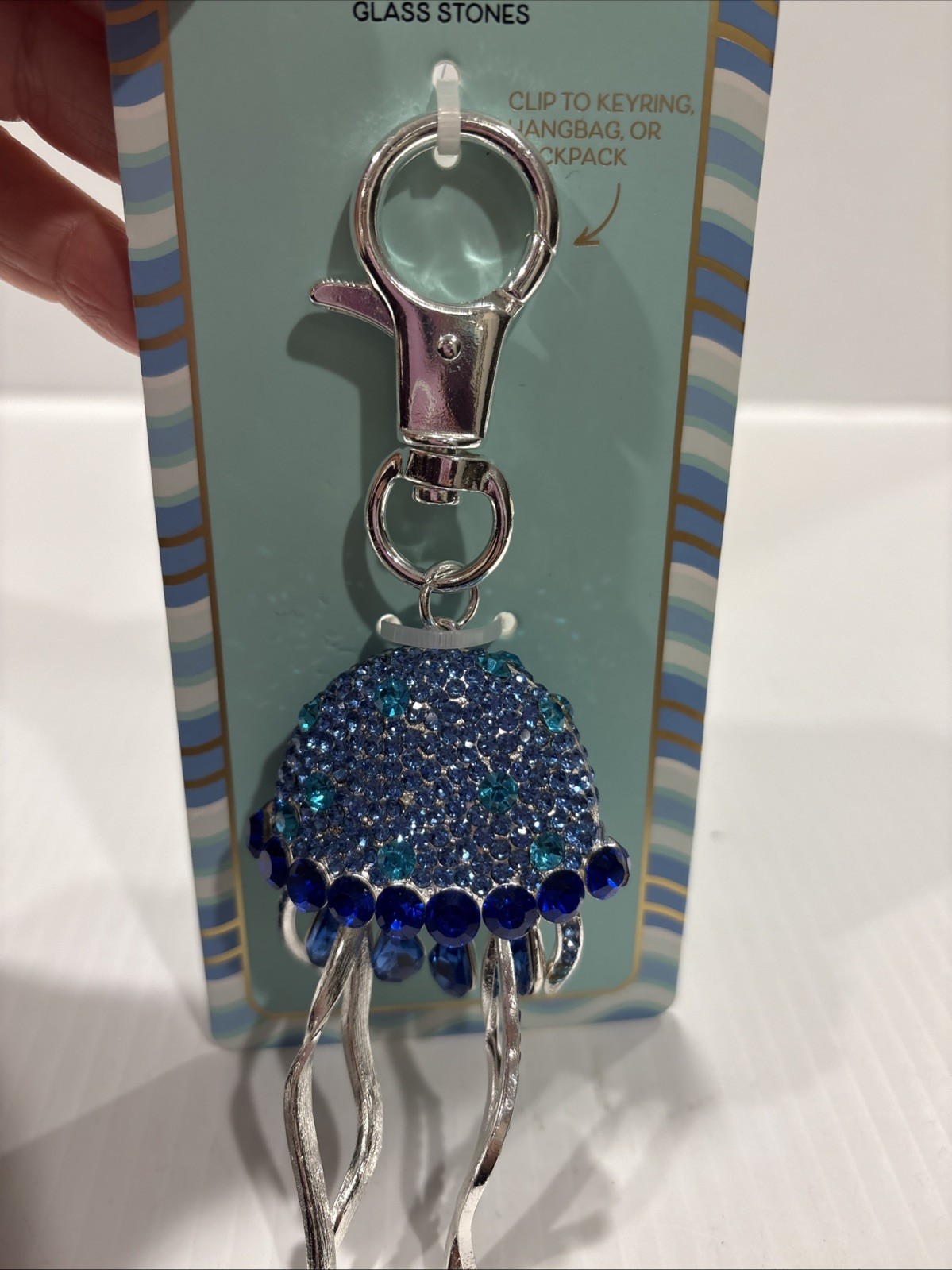 💙NWT Piper K Blue Rhinestone Jelly Fish Bag Charm / Keychain Blue Crystal