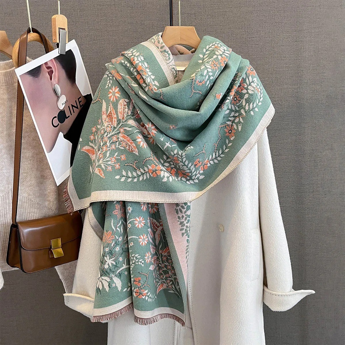 Women’s Thick Warm Floral Pashmina Shawl Luxury Long Tassel Winter Scarf Wrap