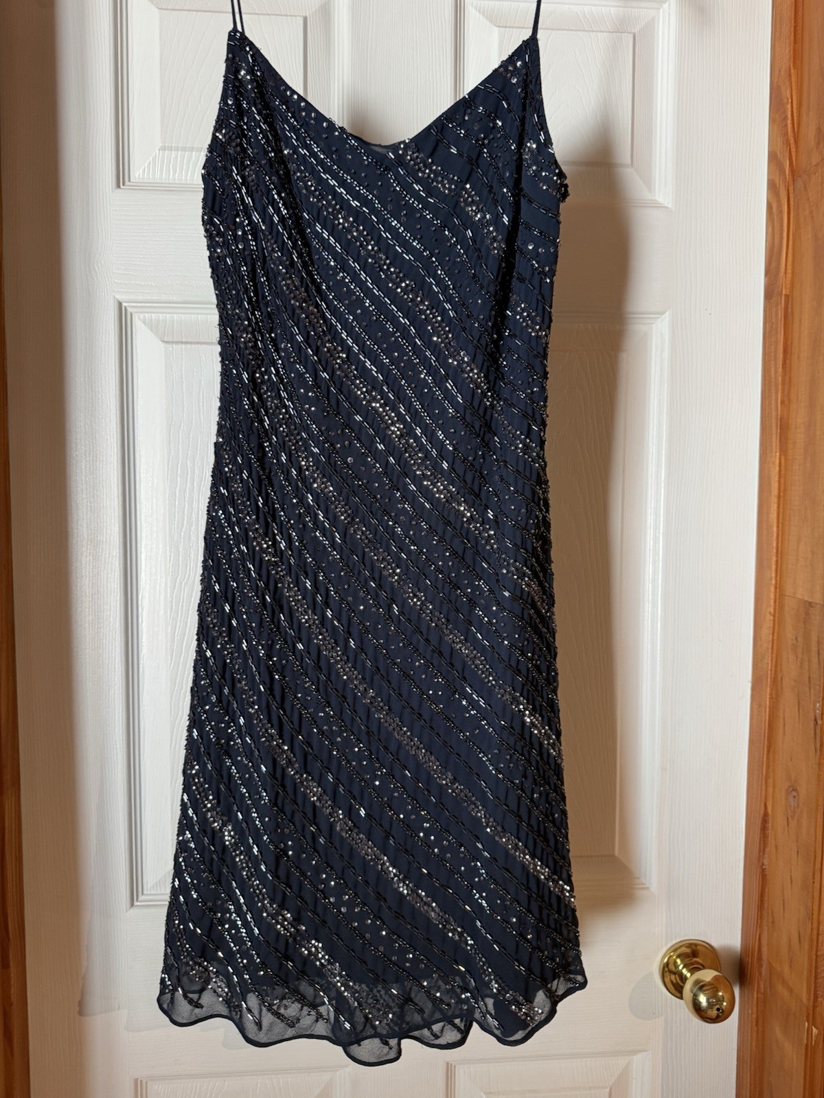 Adrianna Papell Women’s Sleeveless Beaded Navy Cocktail Dress NWT Size 12