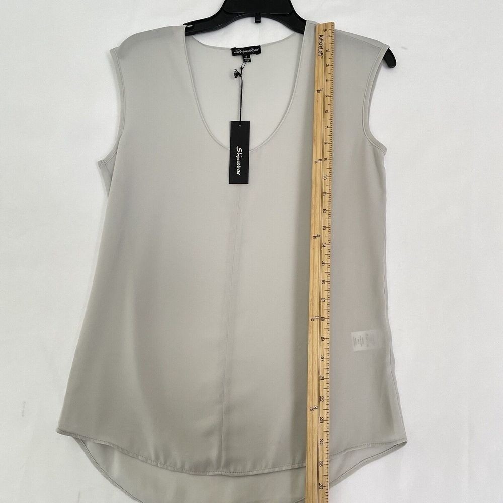 Shinestar Sleeveless Scoop Neck Blouse Women Small Gray Hi-Lo Hem