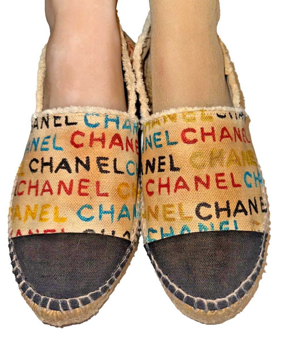 Chanel Espadrilles Logo Graffiti Multicolored Flats Size 42