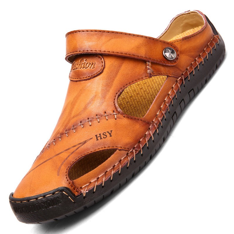 Men’s Closed Toe Sandals Adjustable Slides Yellow Black Brown EU 40-44 US 7.5-10