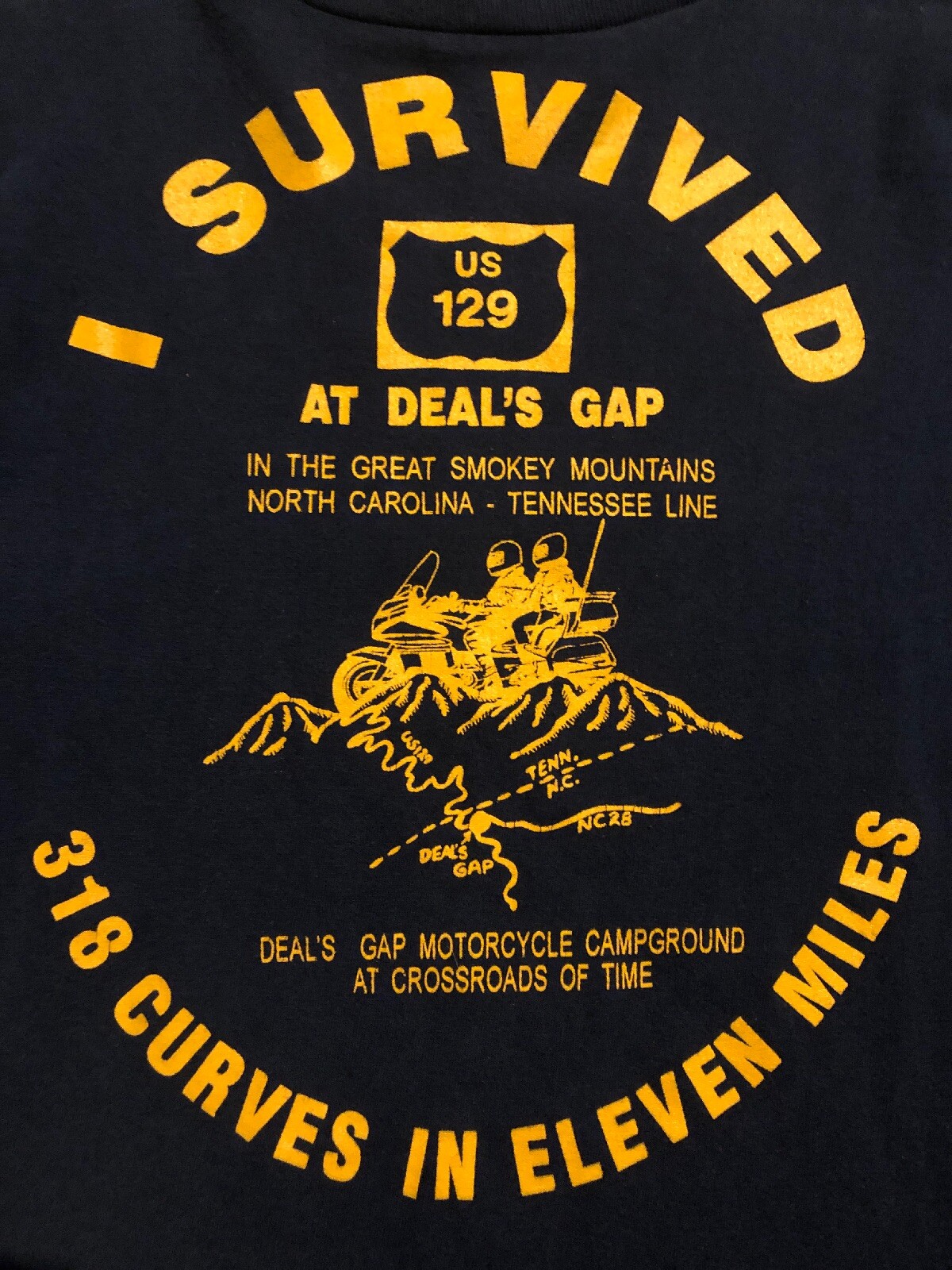 Rare Vintage 80s 90s I Survived DEALS GAP Smokey Mountains Shirt Motorcycle Vtg