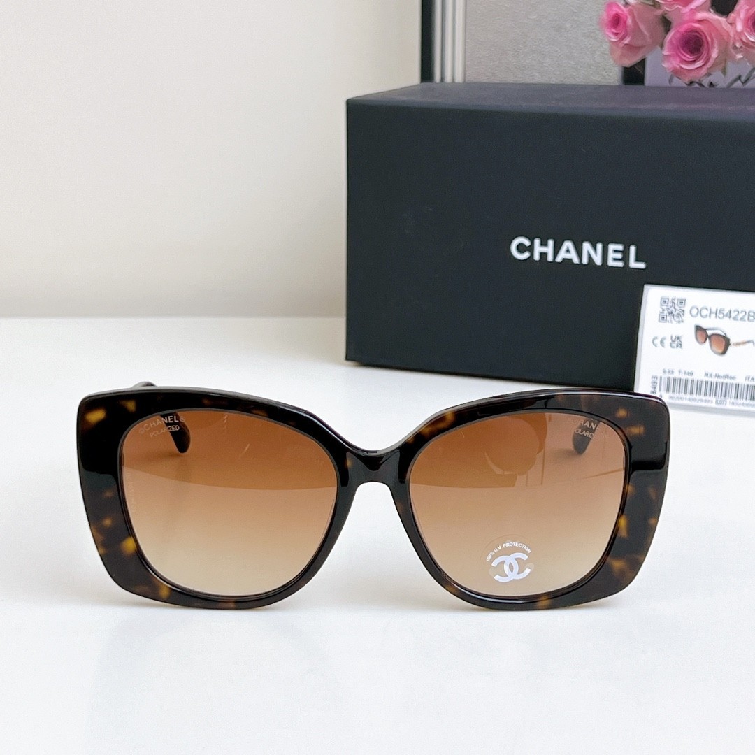 Chanel CH5422 Women Sunglasses Tortoise Brown Lenses Crystal Letter Logo Shades
