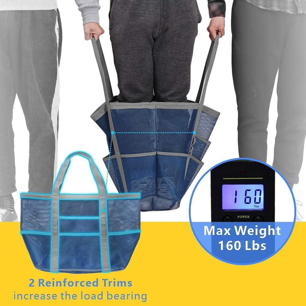 Mesh Beach Bag Family – Large Tote Bag 9 Pockets for Swim Pool Toys Cruise Beach