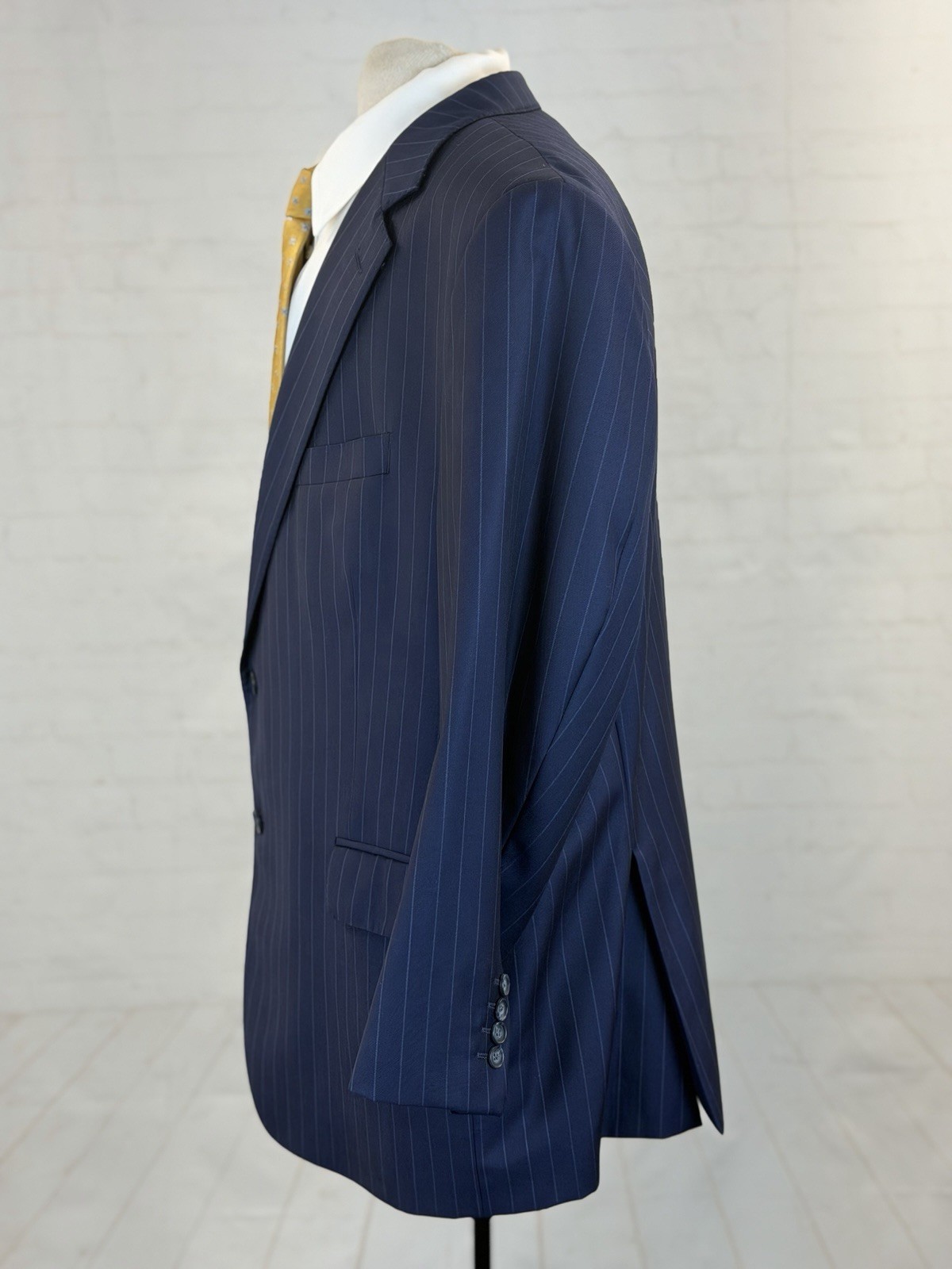 Coppley Canada Men’s Navy Blue Striped Super 110s Wool Suit 48R 42X28 $1,098