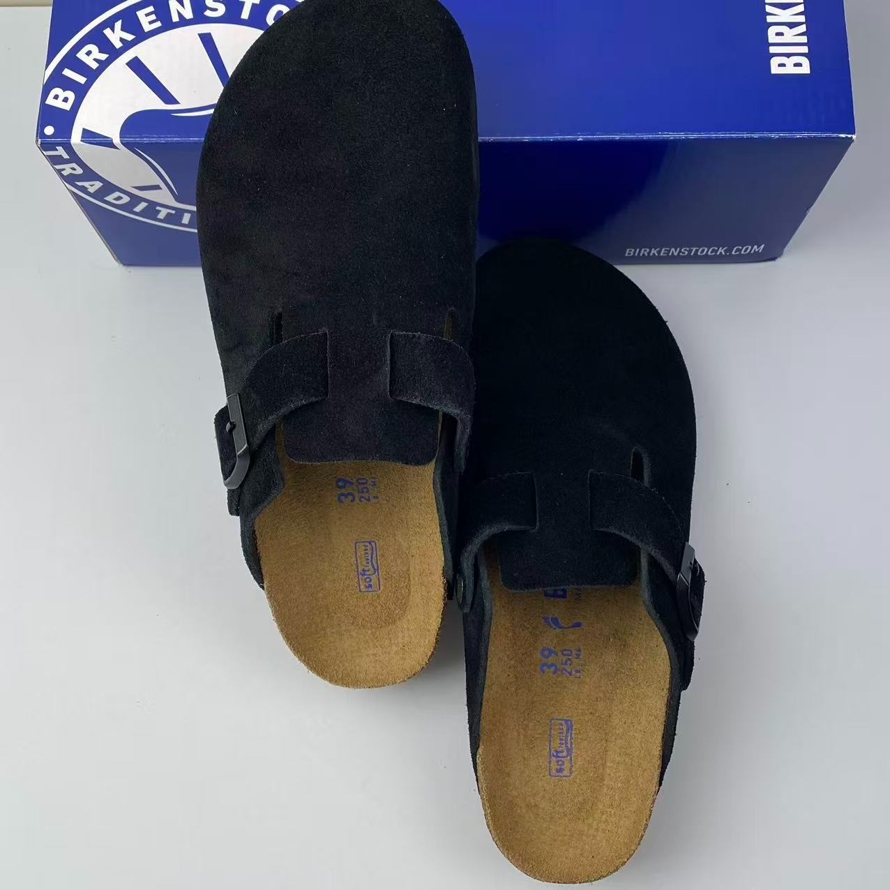 Birkenstock Boston Soft Footbed Black Suede Leather Unisex Shoes Clogs EU37-45