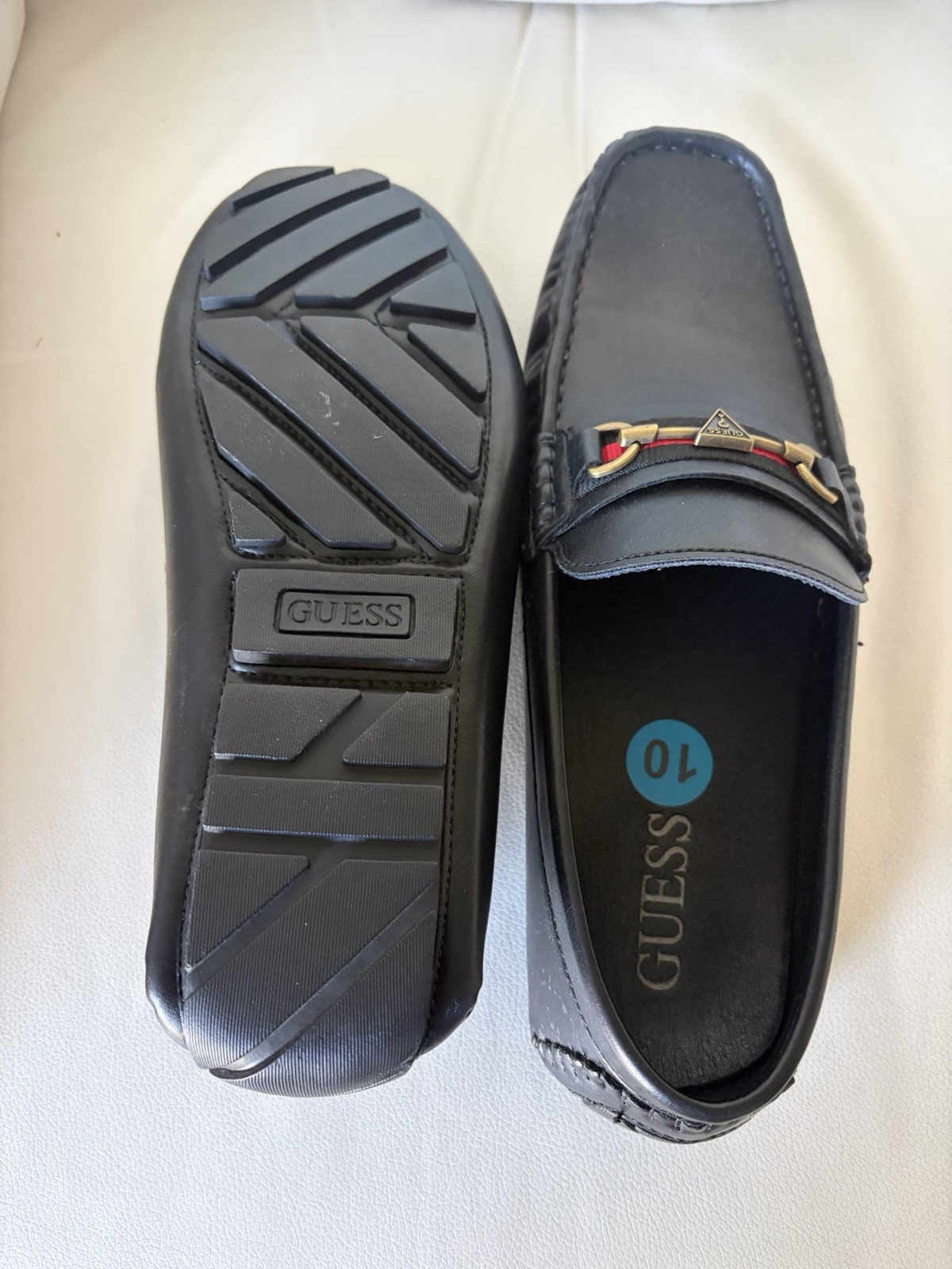 GUESS Men’s Black Leather Square Toe Loafers Slip On Shoes Size 10