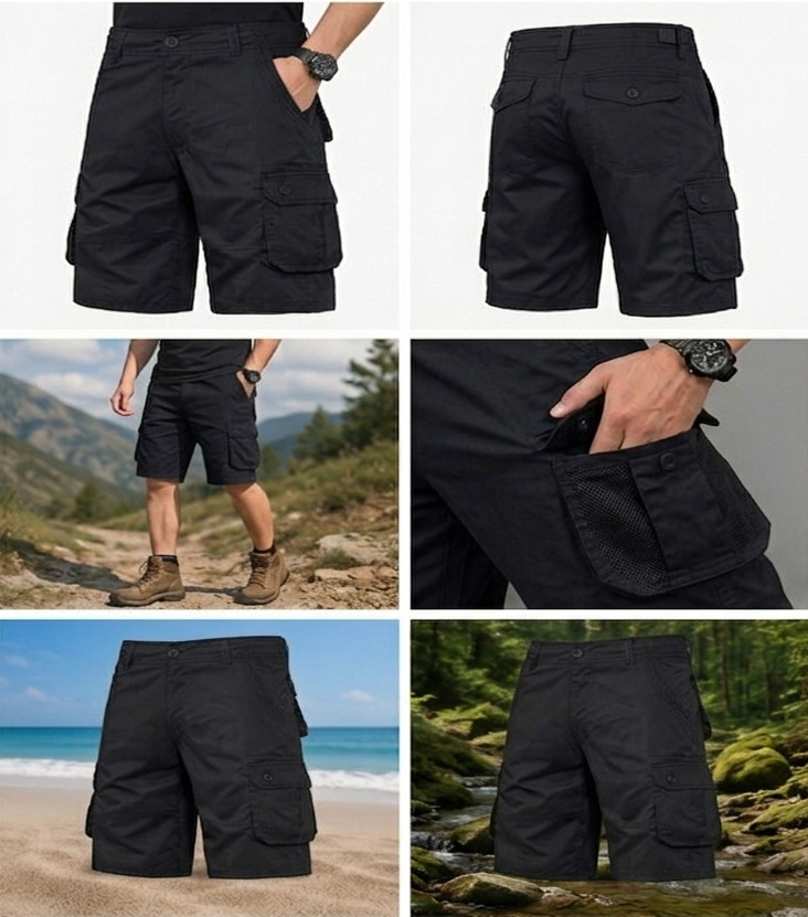 Men’s Tactical Cargo Shorts Black Multi Pocket Outdoor Hiking Casual Work Shorts