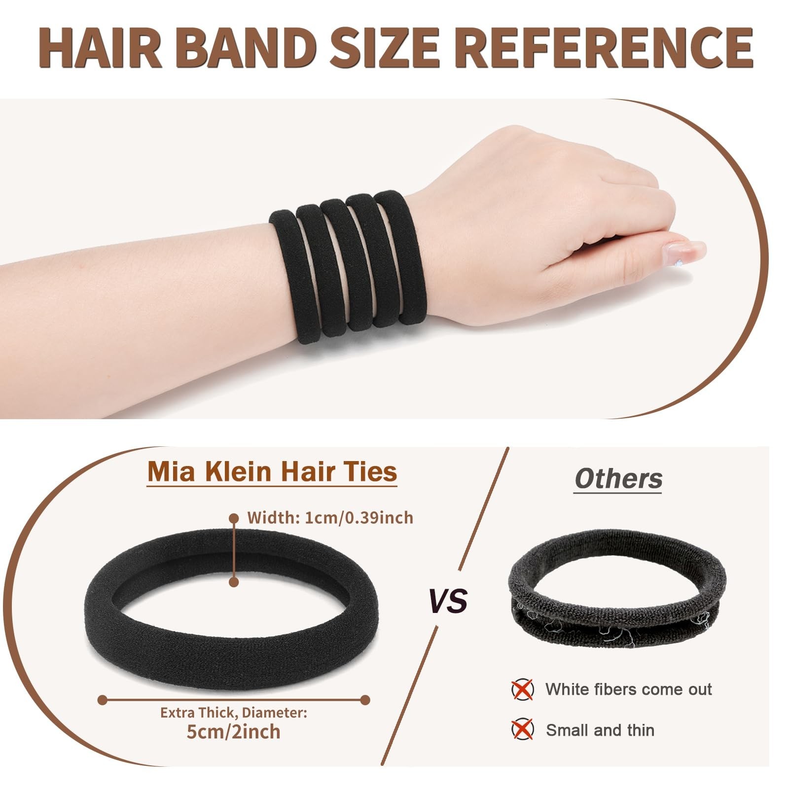 Extra Thick Black Hair Ties 100 Count – Bulk Elastic Bands for Thick Hair, Ponyt
