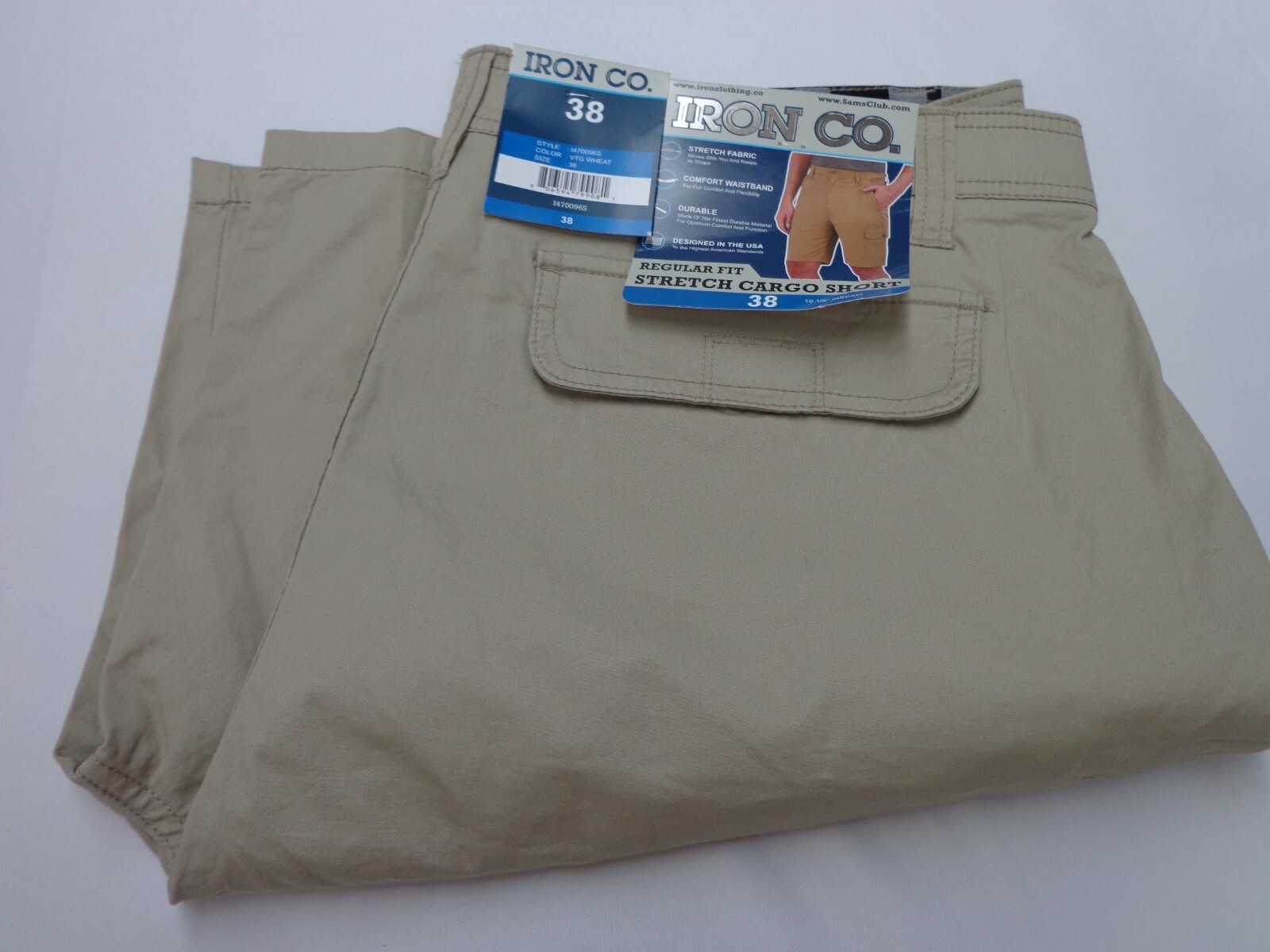 Iron Co Stretch Cargo Shorts Regular Fit Cotton Blend Vintage Wheat Size 38