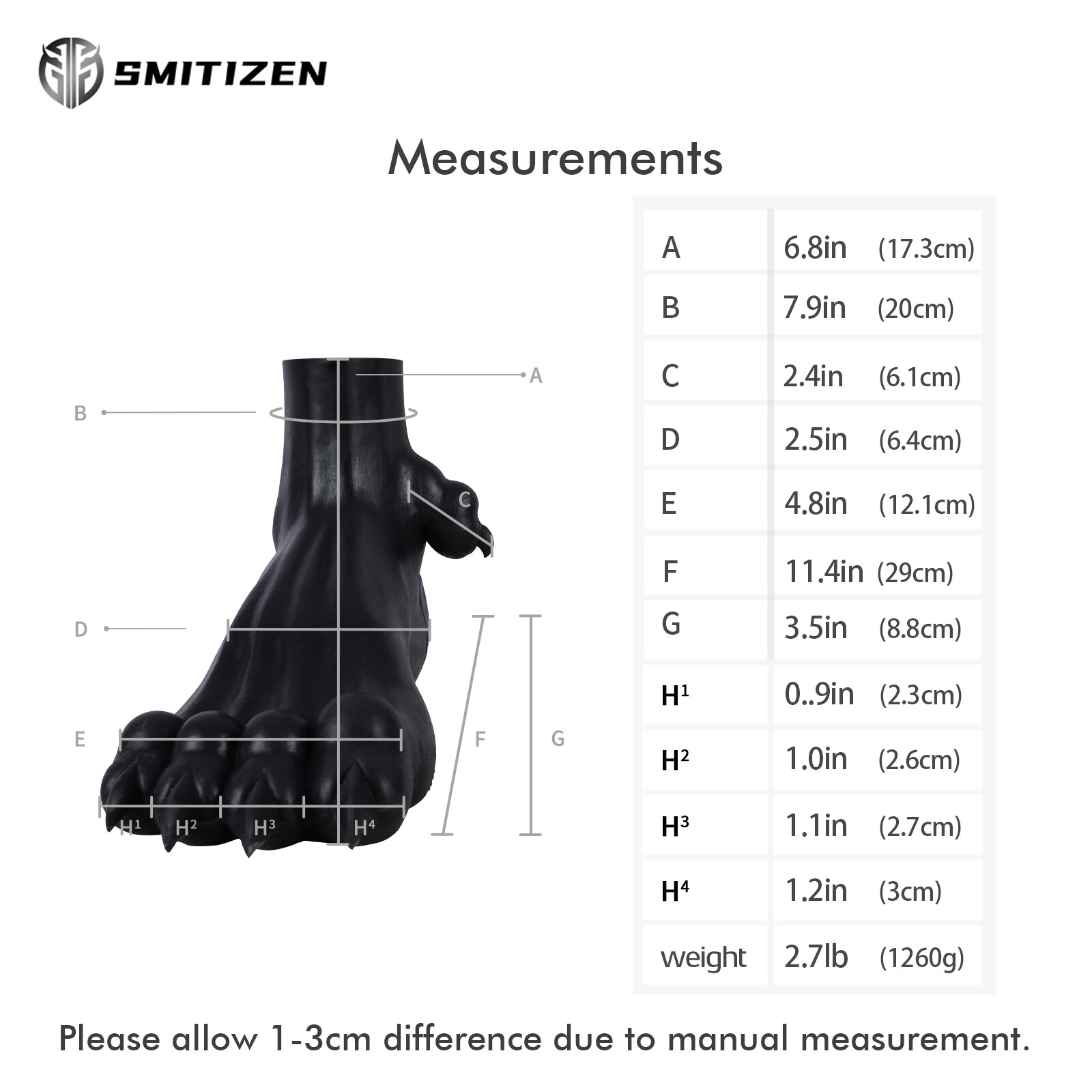 Smitizen Silicone fake claw Black Beast Paw monster Feet Realistic Skin Cosplay