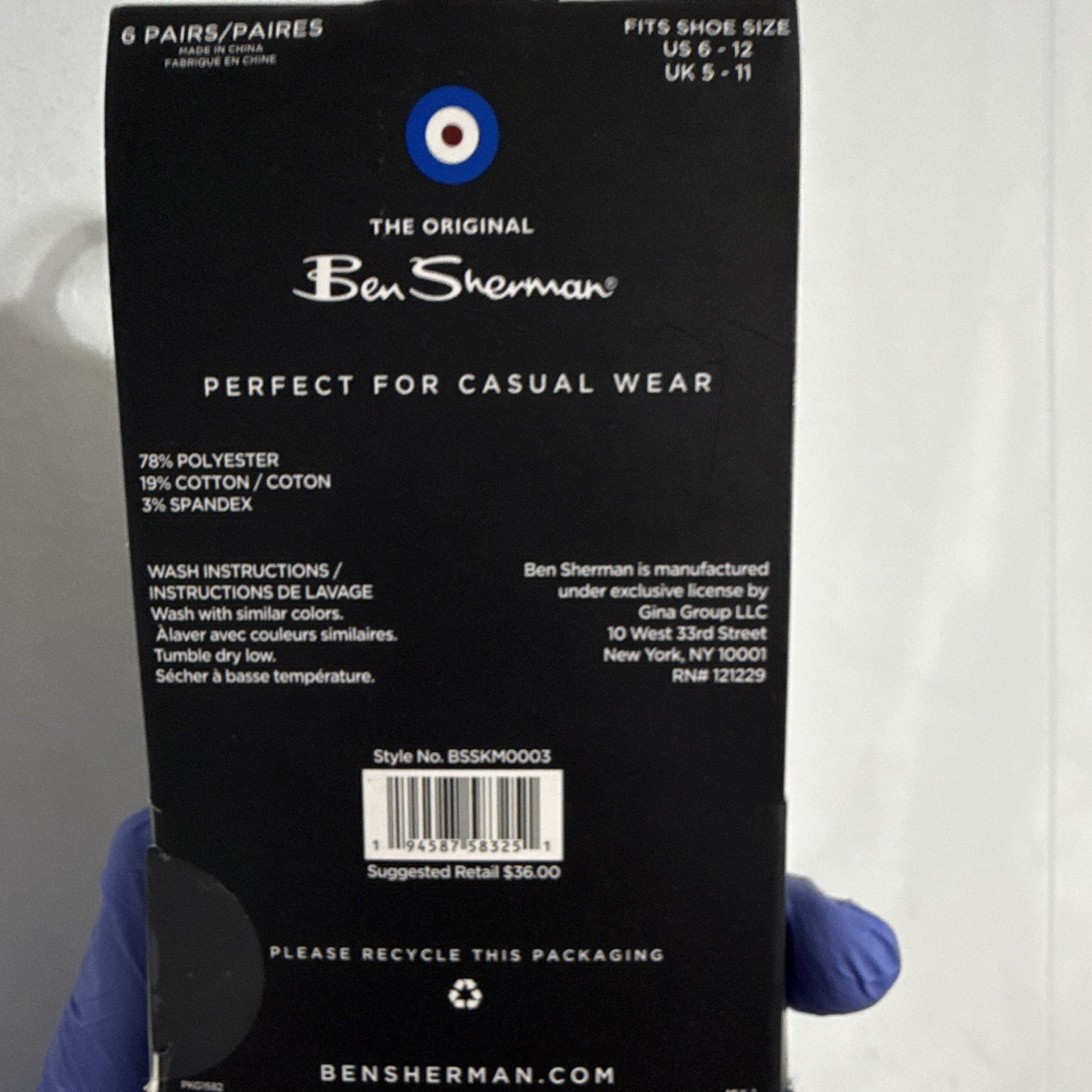 Ben Sherman Men’s Cotton No-Show Liner Socks 6 Pairs One Size Multicolor
