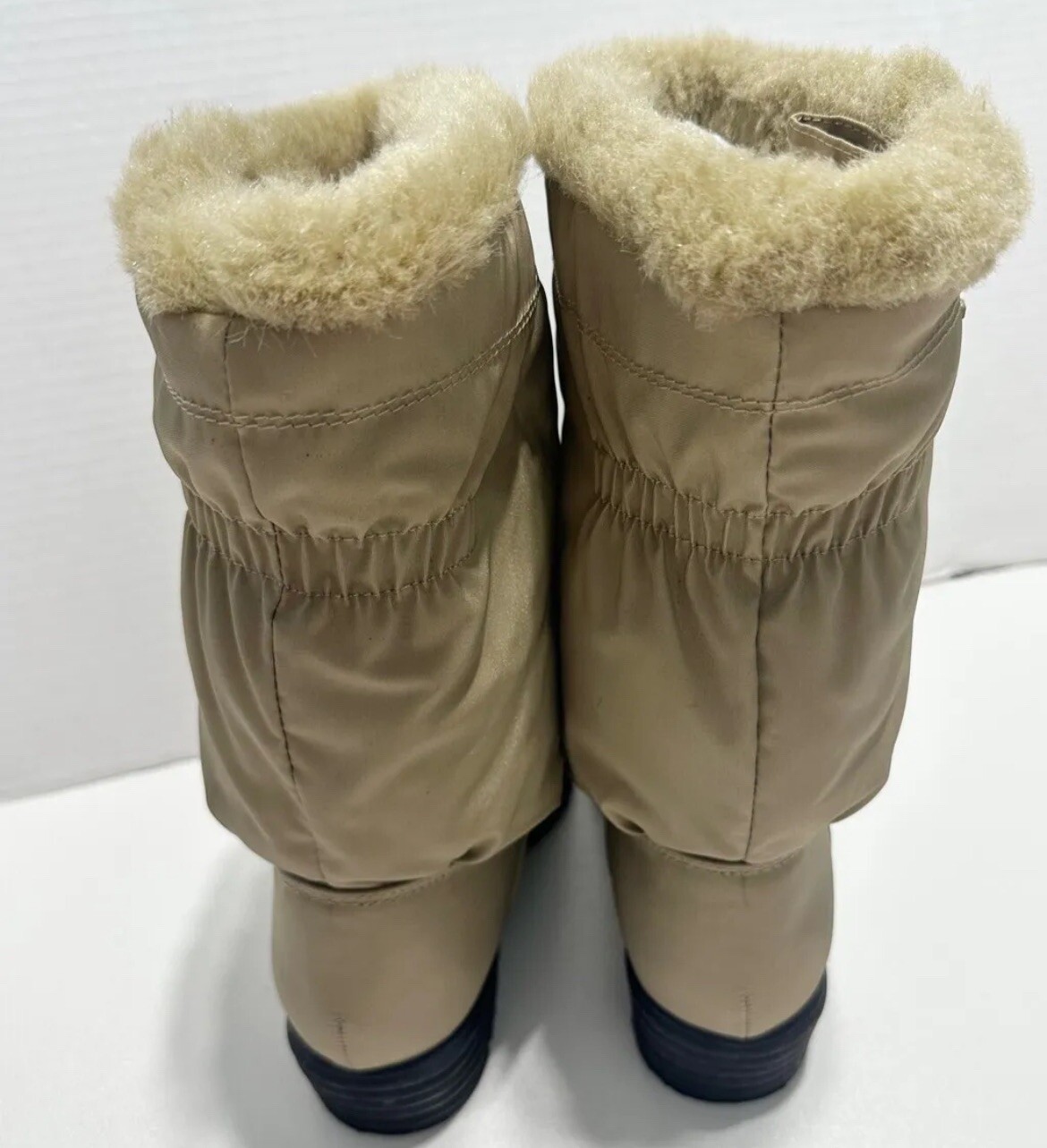 AJ Valenci Icicle Round Toe Mid Calf Faux Fur Collar Zip Winter Boots Tan SZ-8.5