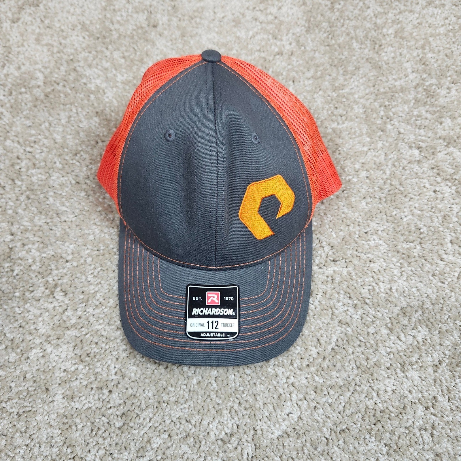 Richardson Trucker Hat Charcoal Grey Orange Mesh Snapback Adjustable OSFM