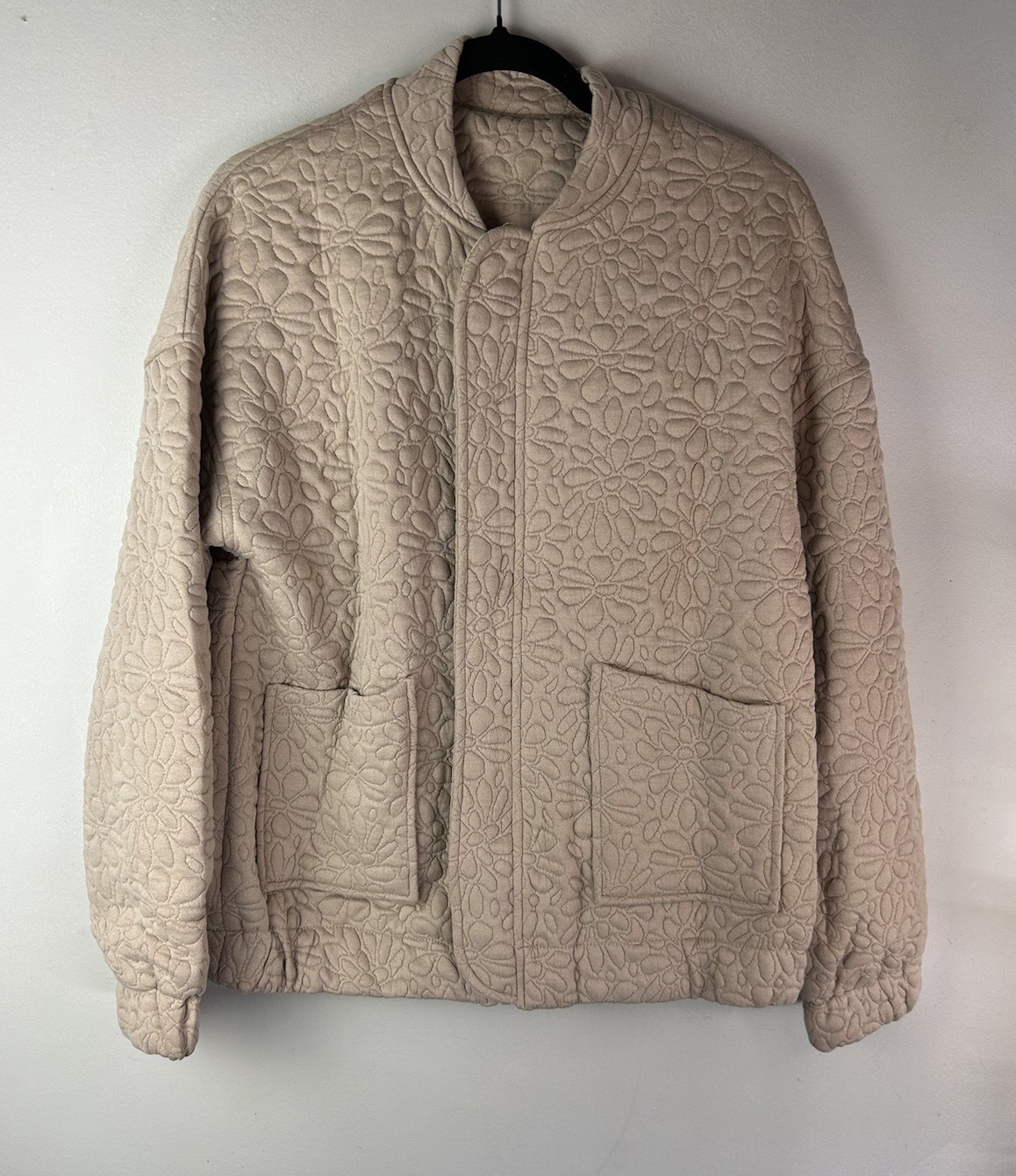 Women’s Quilted Reversible Cotton Jacket L Black/Tan Floral w/pockets