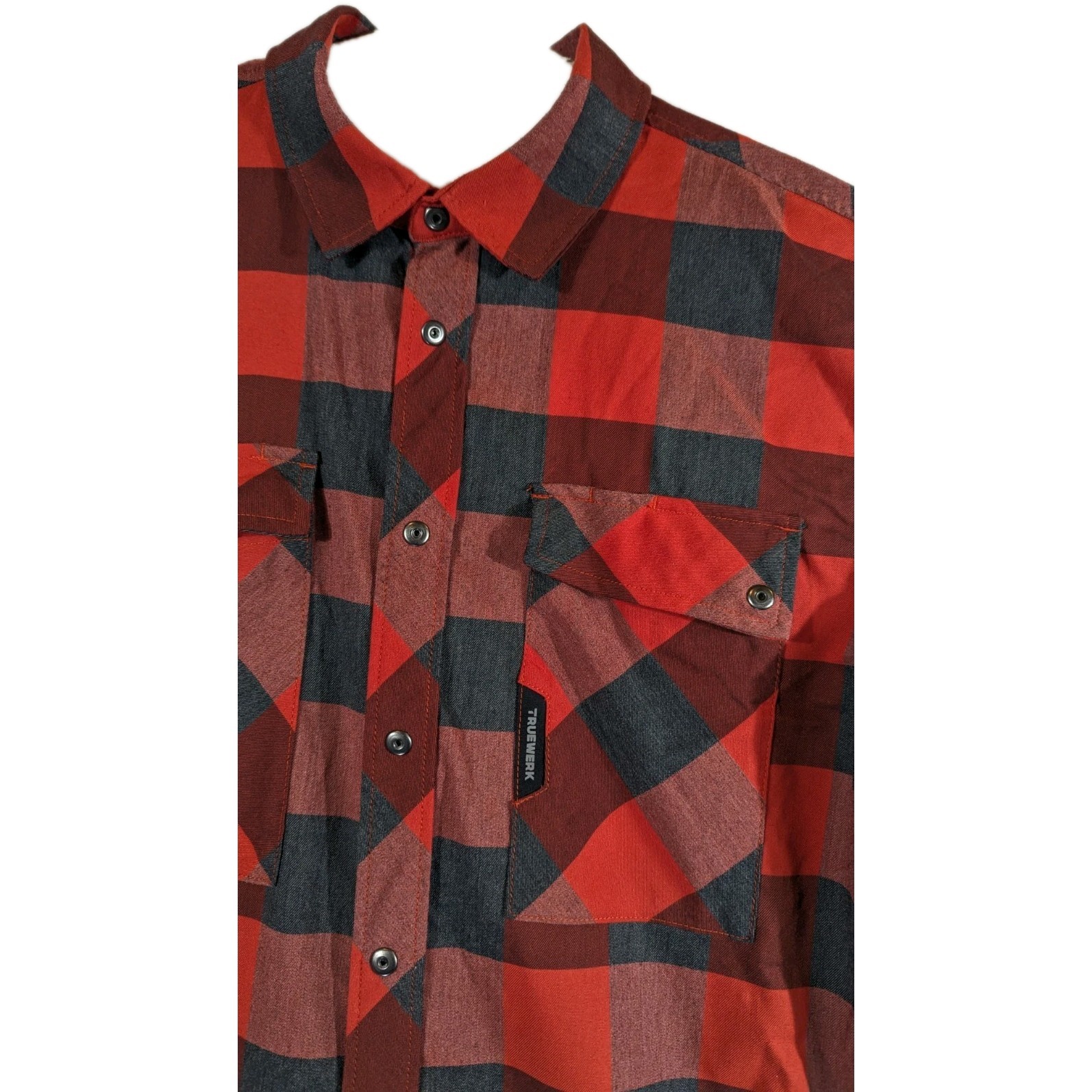 Truewerk Shirt Mens Medium Red Gray Plaid Tech Flannel Snap Front Workwear