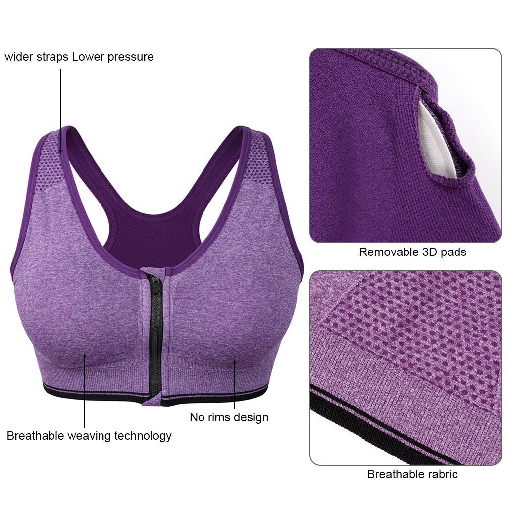 Sports Bra Women High Impact Running Yoga Workout Bra Zip Front Closure M/L/XL