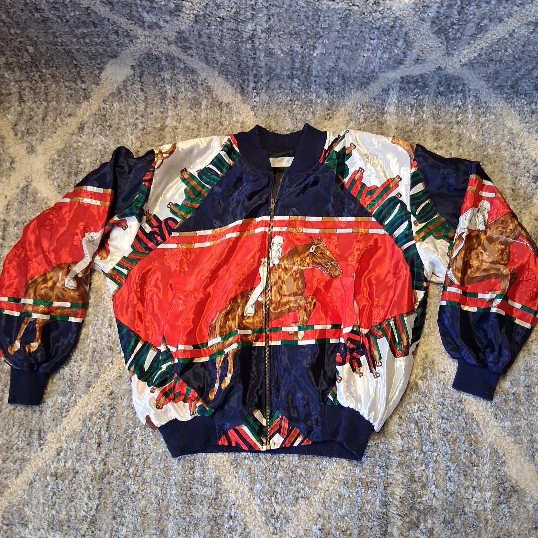 Horse Jockey Stadium Show Jumping Silk? Jacket Equestrian Sports 80s VTG AS IS