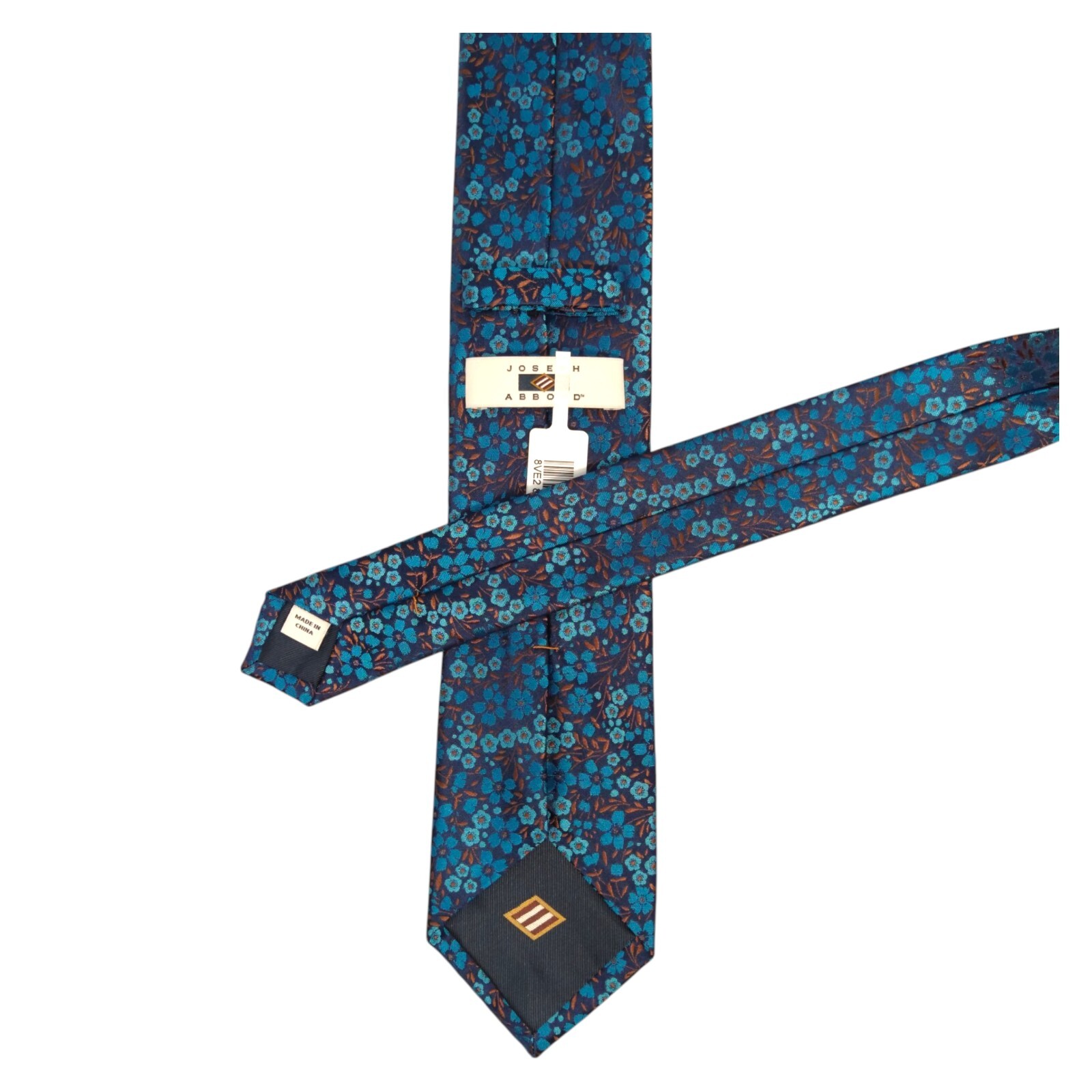 JOSEPH ABBOUD Mens Silk Floral Tie Navy Teal Brown Flowers 3.0 Designer Necktie