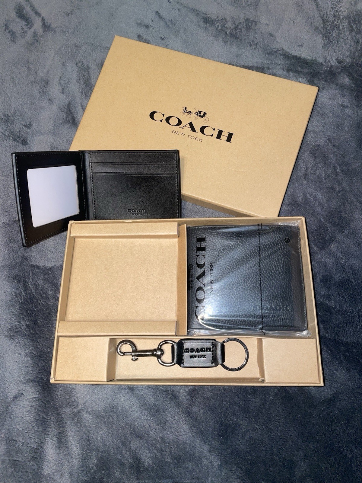 Coach Men’s 3-in-1 Wallet Boxed Gift Set Signature Black Leather