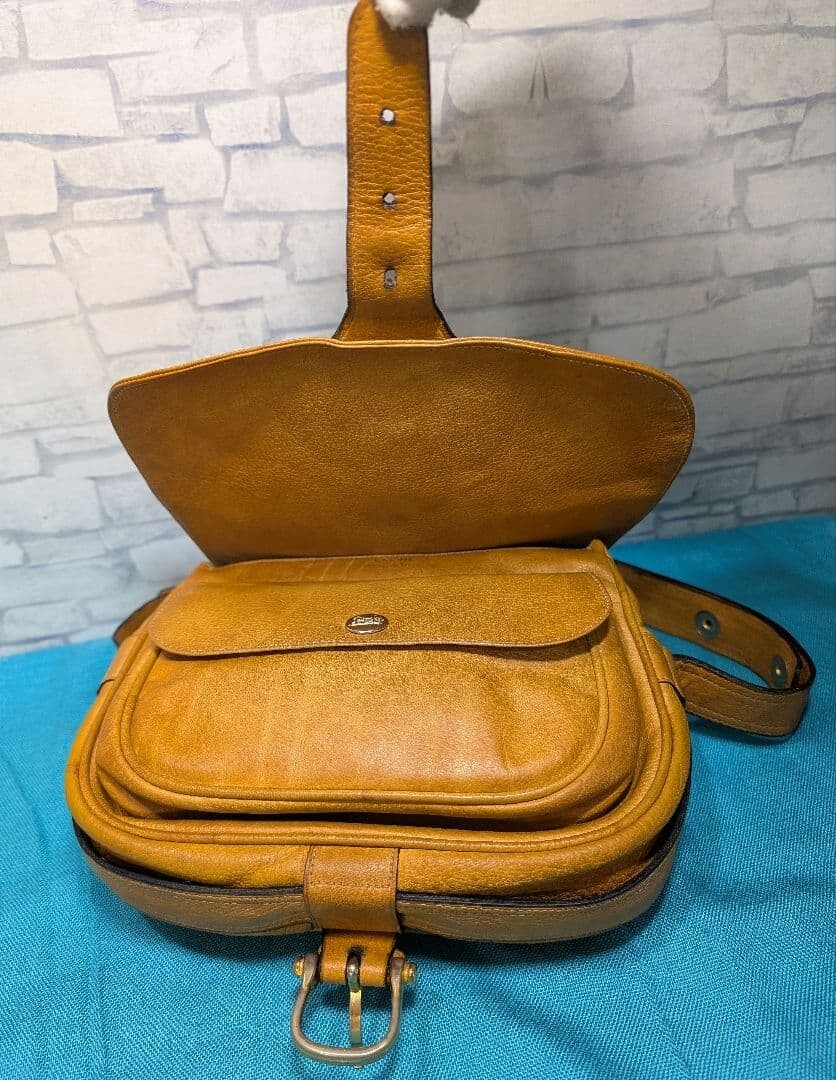 CELINE Shoulder Bag Embossed Leather Horse carriage logo Vintage Auth From Japan