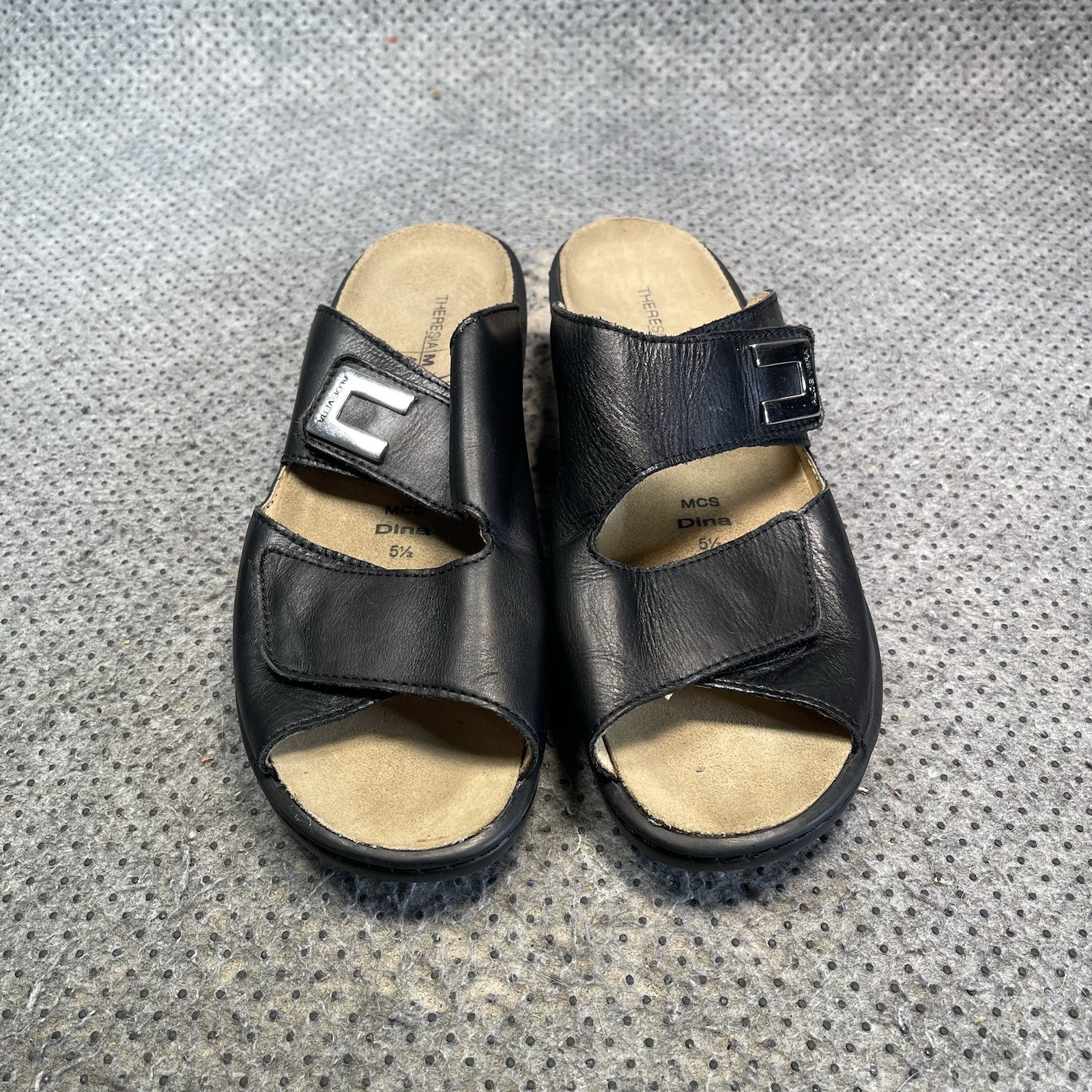 Theresia M Aloe Vera Black Leather Sandals Size 5.5 Women’s