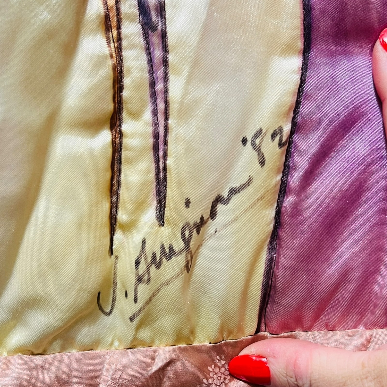VTG Valery Guignon Hand Painted Silk Quilt Jacket Sz M Wearable Art Birds Signed