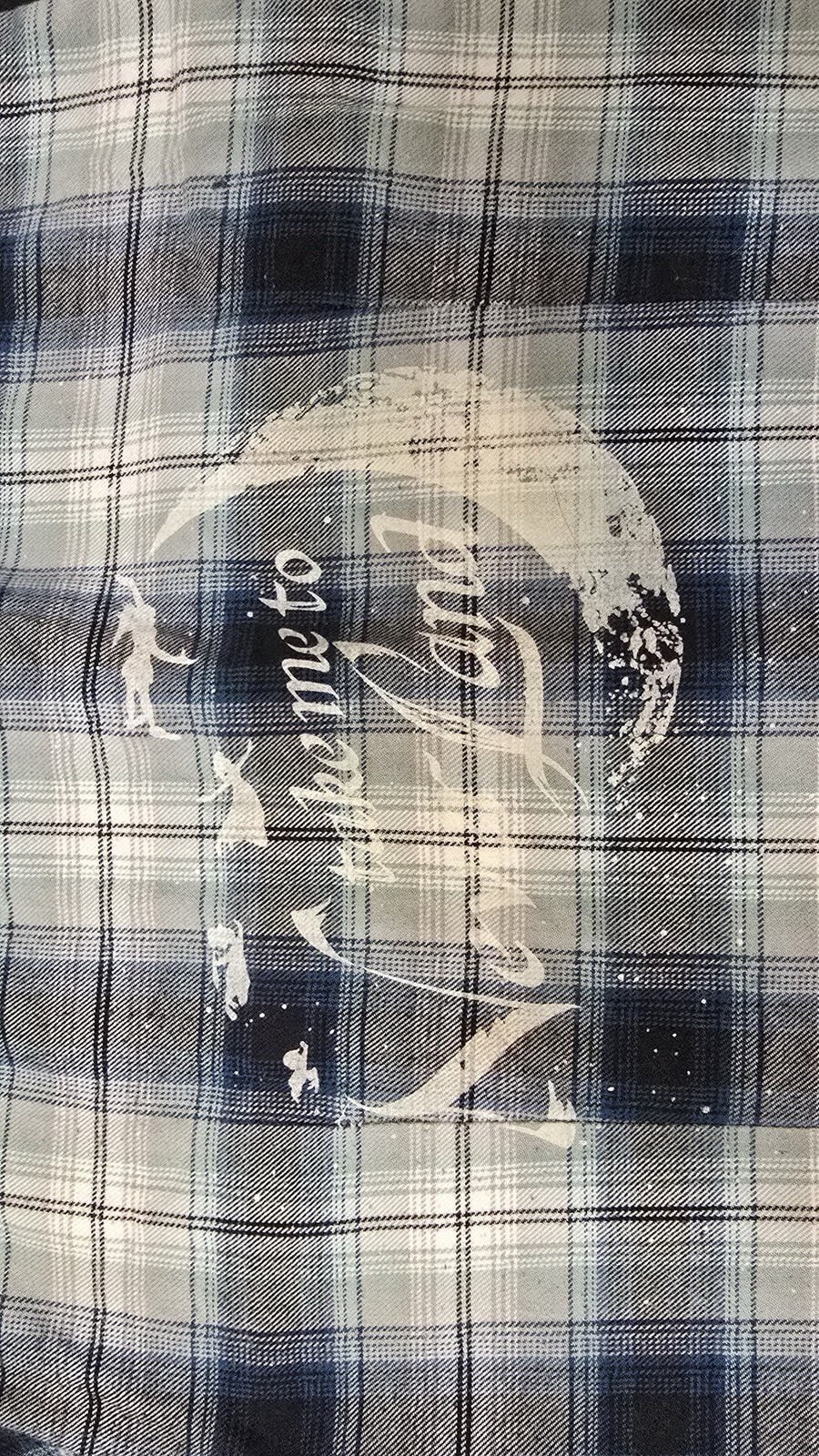 Disney Women’s L Blue/Gray/White Plaid Peter Pan Button-Up Shirt Pockets flannel