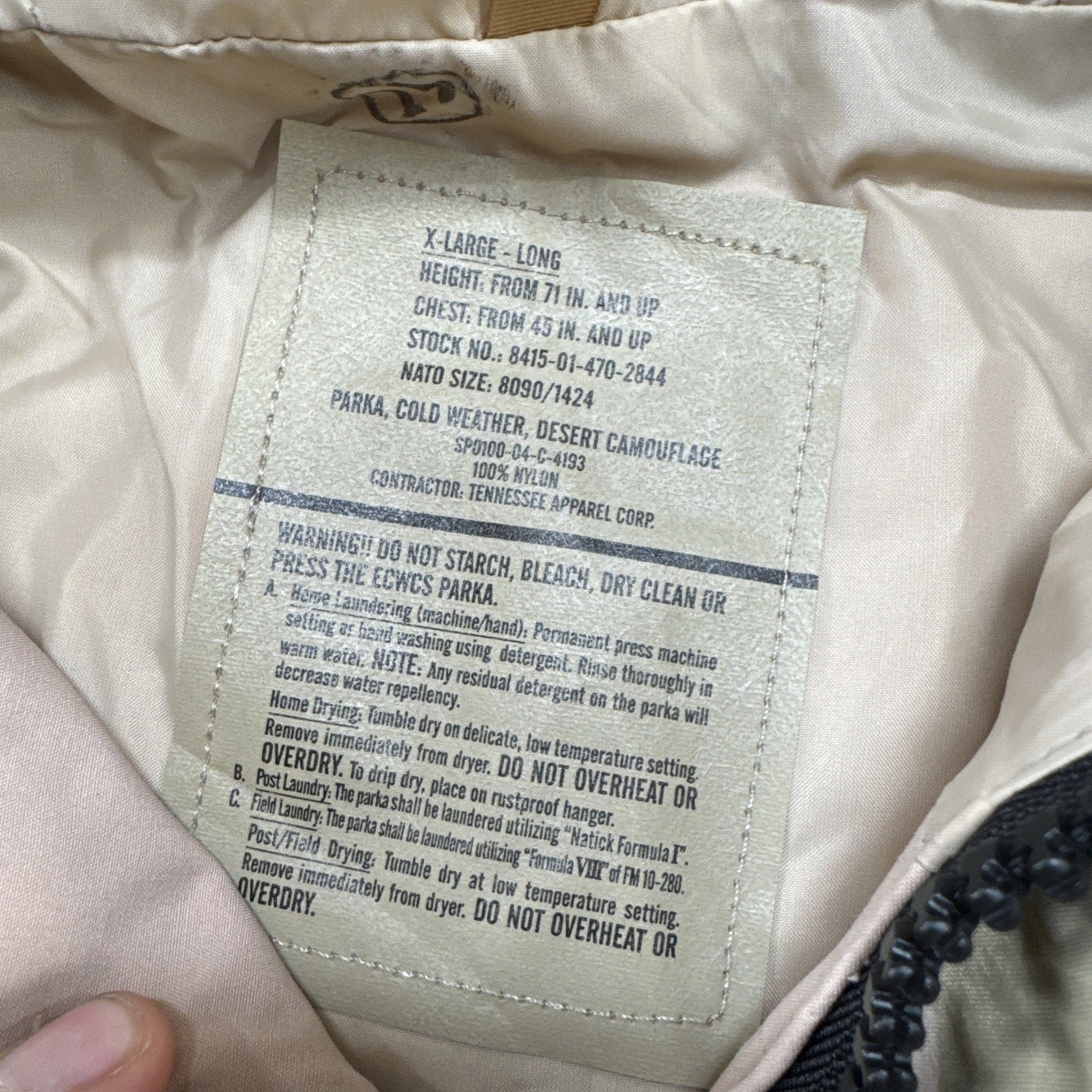 US Military Jacket Mens Desert Cold Weather Parka XL Long NEW WI Challenge Logo