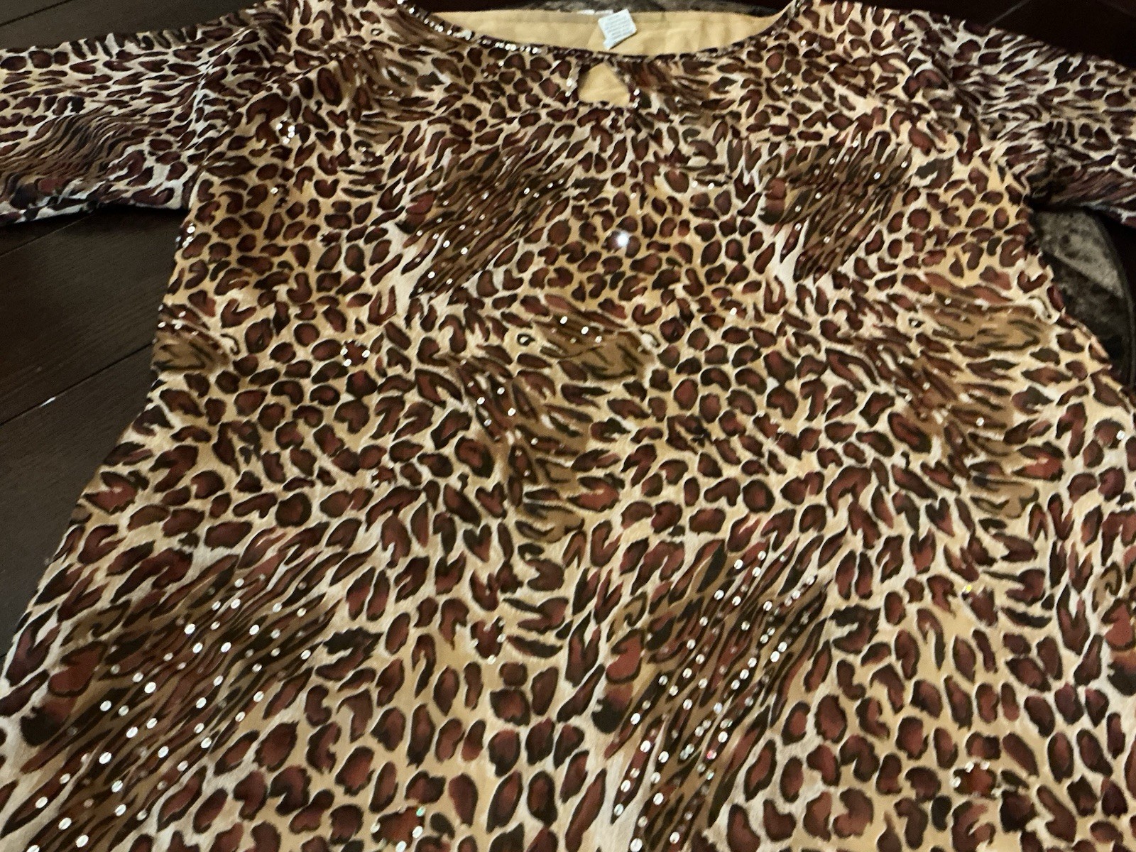 Polyester Chiffon Leopard Cheetah Indian Kurta Kurti Top, 28” Long, 48” Bust,