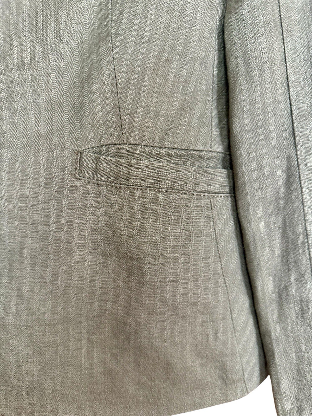Long Tall Sally Olive Green 100% Linen Pinstripe Blazer UK 12 VGC Fully Lined
