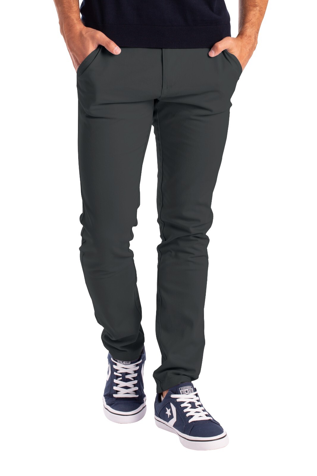 Mens Stretch Skinny Slim Fit Chino Pants Flat Front Casual Super Spandex Trouser