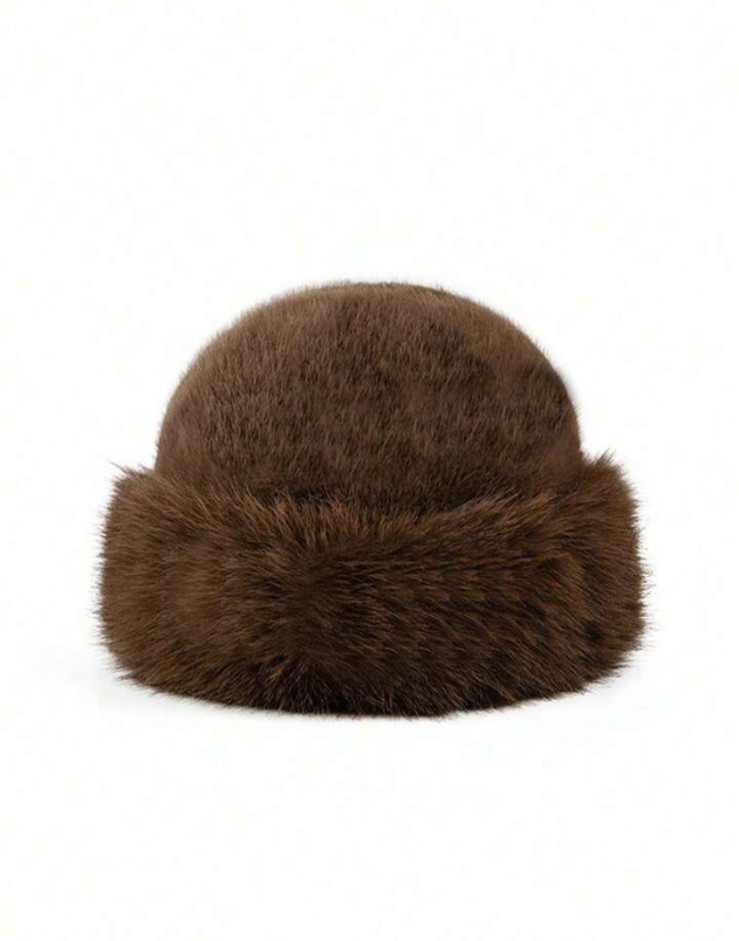 Winter Furry Fluffy Faux Fur Women’s Mongolian Fashion Hat Brown