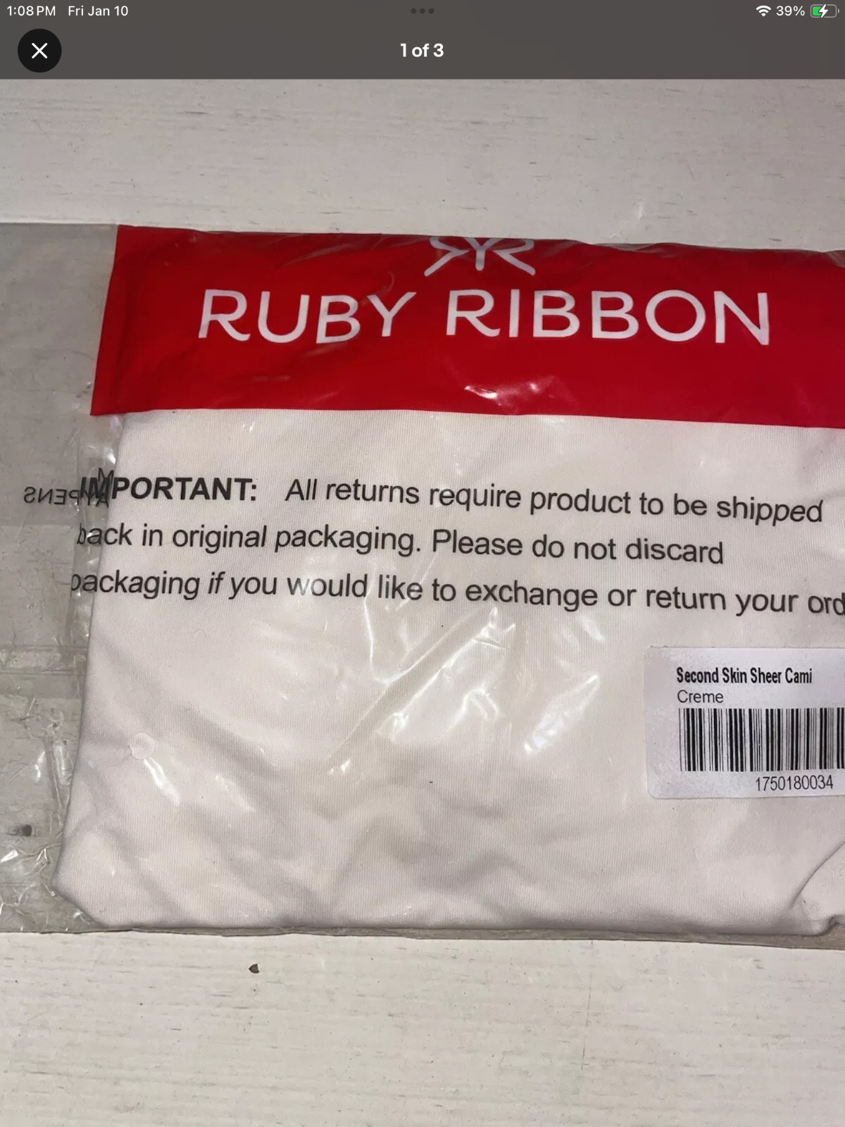 RUBY RIBBON SECOND SKIN SHEER CAMI #1750 NEW!