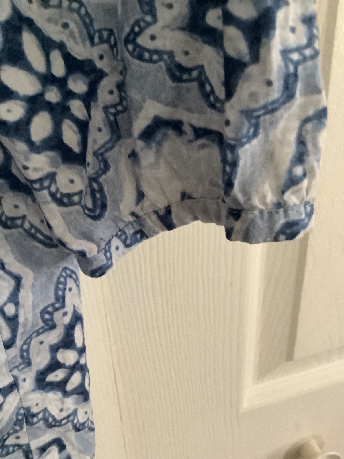 J Jill Long Sleeve Tunic Top Cotton Blue White Tied Neck w Pleats XS