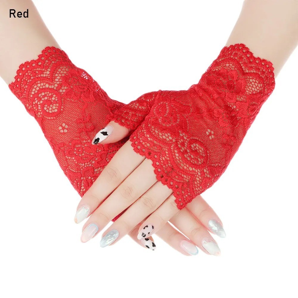 Summer Fingerless Gloves Women Lace Half Finger Gloves For Ladies Wedding bride-