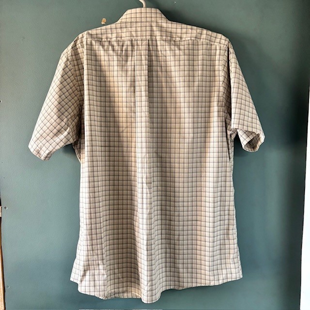 Eddie Bauer Beige White Micro Check Plaid Short Sleeve Button Shirt Preppy XL