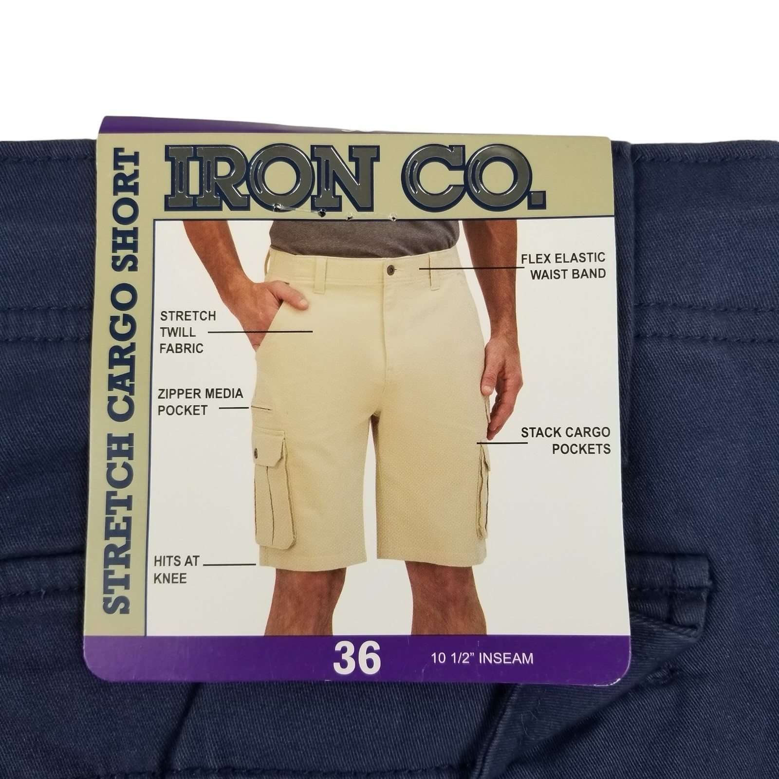 Iron Co. Men’s Comfort Waistband Regular Fit Stretch Cargo Short Navy SZ 36