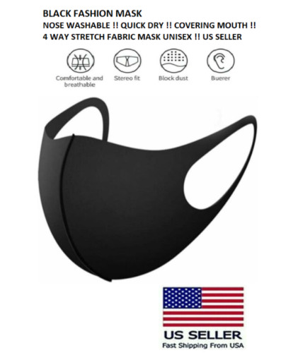 5/10 Washable & Reusable Fashion Face Black Mask (Unisex)