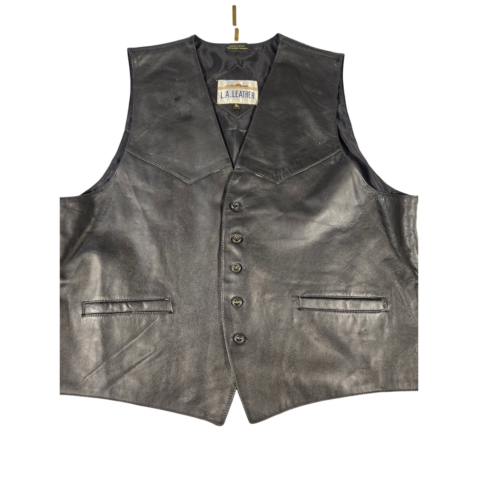 California L.A. Leather Mens Blk Genuine Leather Biker Vest XL Regular RN 20849