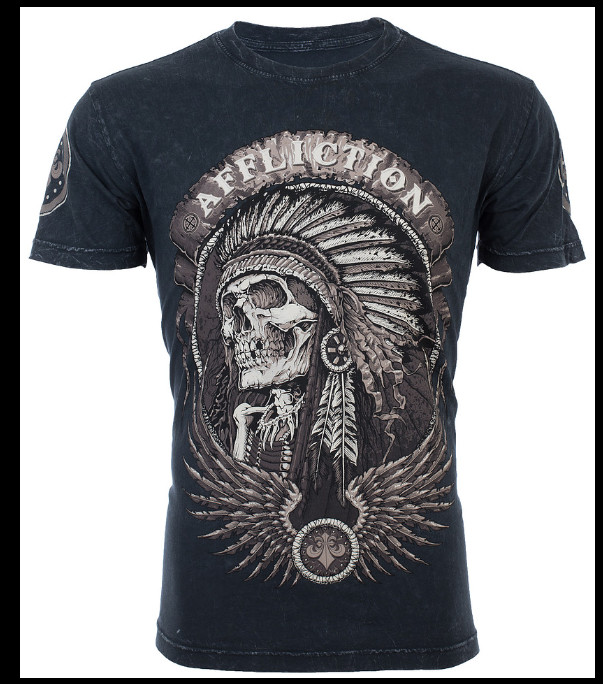 $58 AFFLICTION Black THUNDERFOOT Short Sleeve Slim Fit Y2K T-shirt MMA Elite NWT