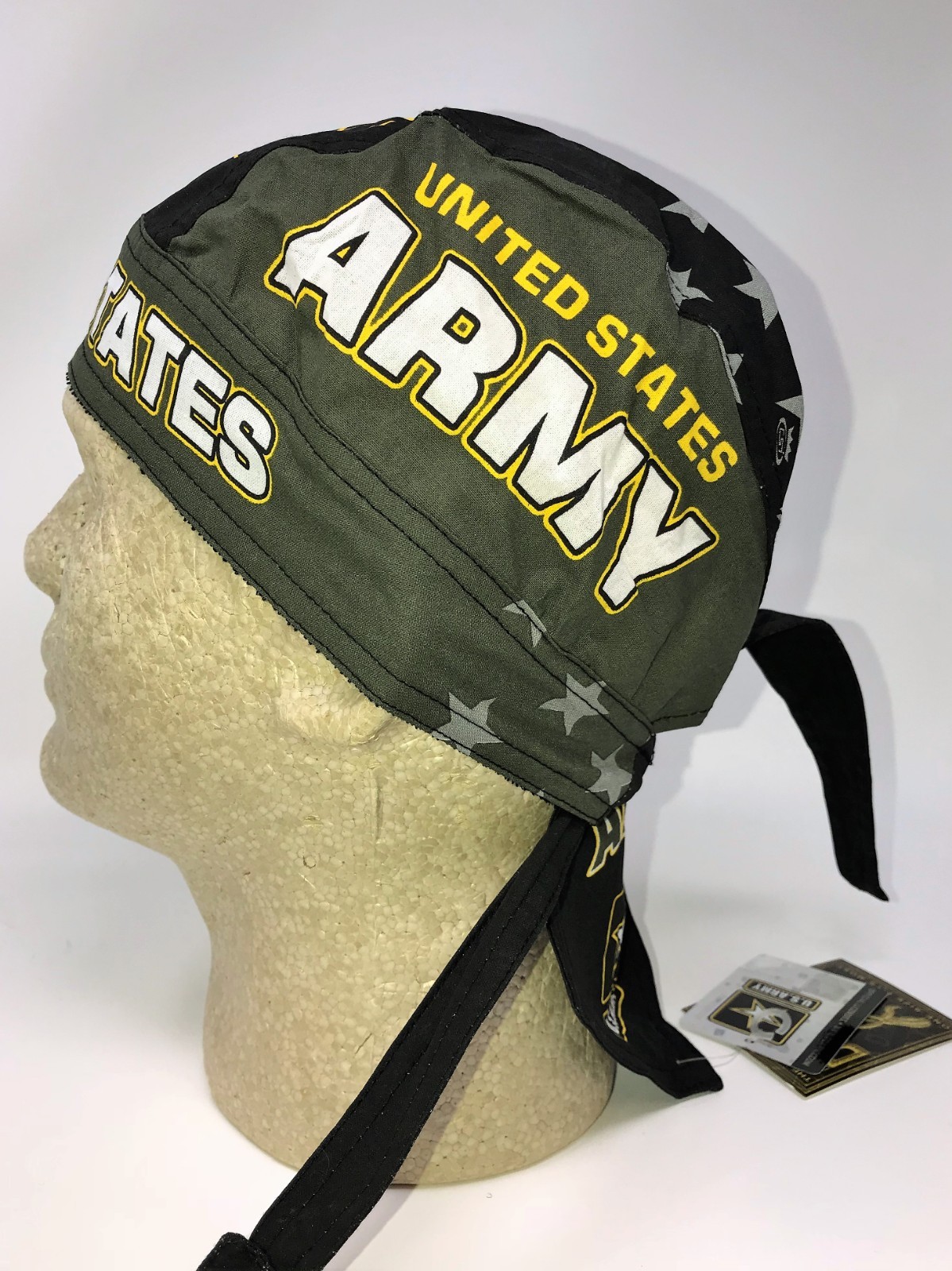US Army Military Doo Rag Head Wrap Skull Cap Durag Sweatband Combat Stars Black