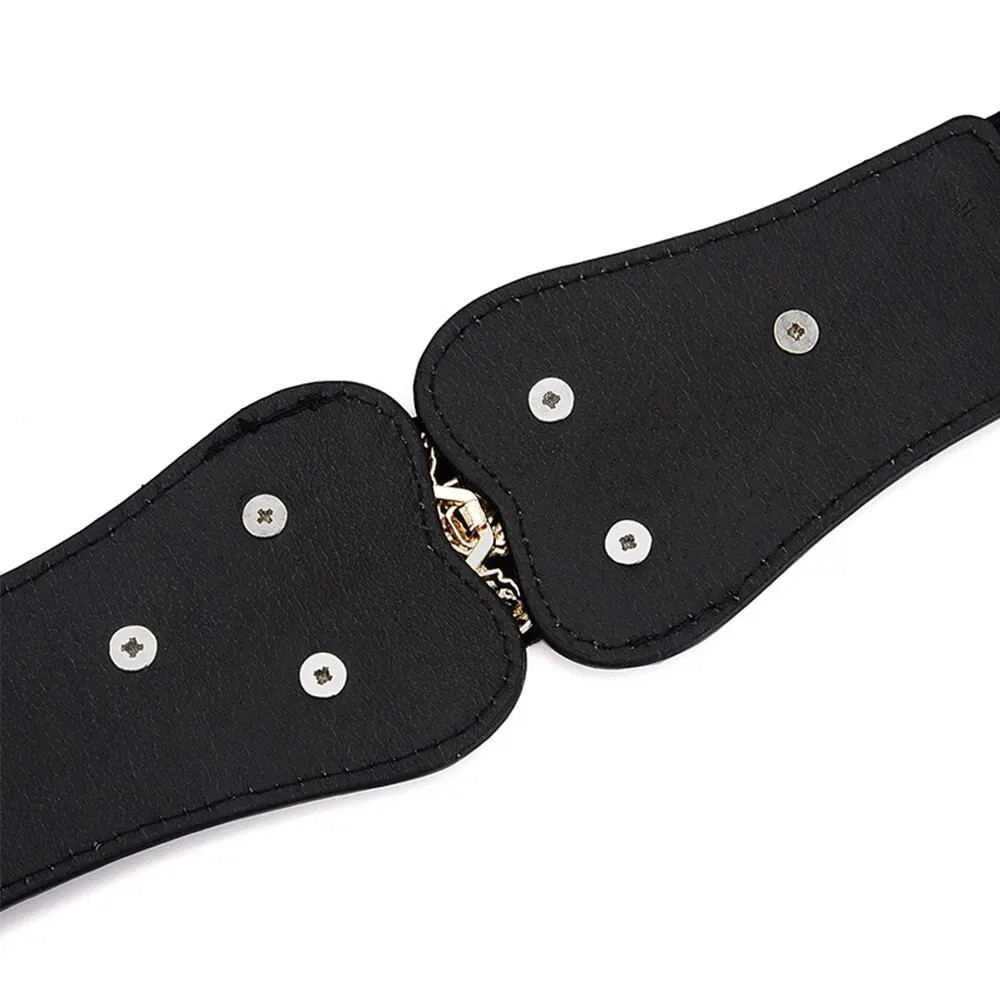 Gold Leaf Elastic Waist Belt for Women Wide Fashion Buckle Dress Skirt Us