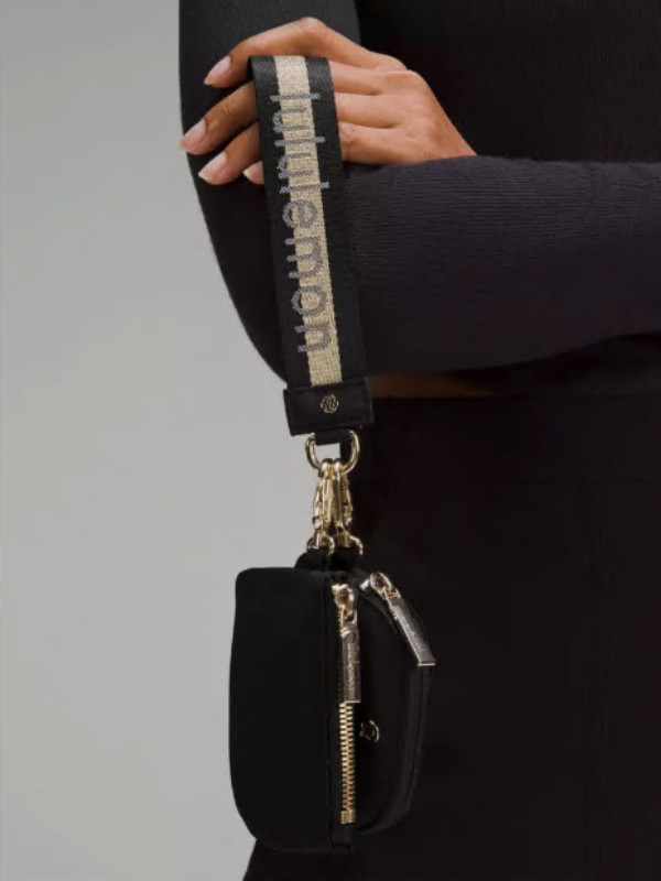 Black Gold Lulemon Style Key Wallet Wristlet – Dual Pouch Buckle Bag With Wrist
