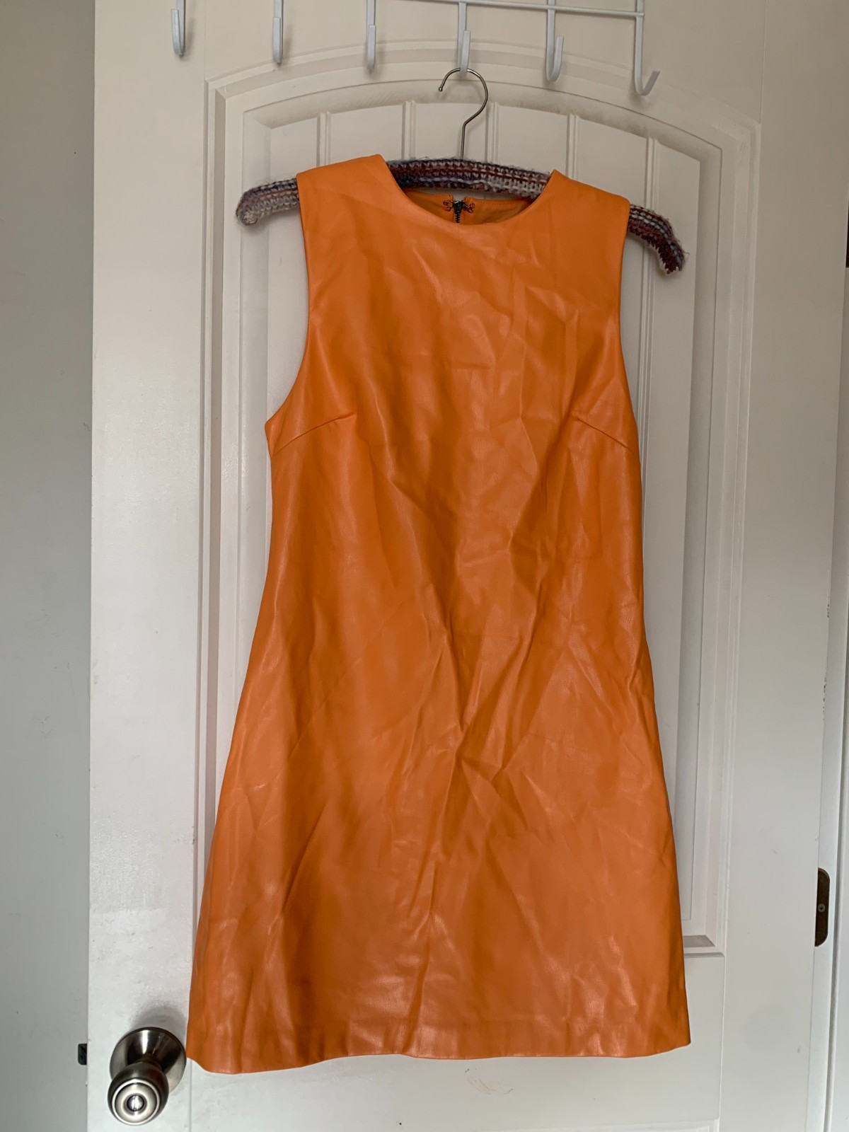 House of Harlow 1960 Vegan Faux Leather Mini Dress (Small) Orange Papaya