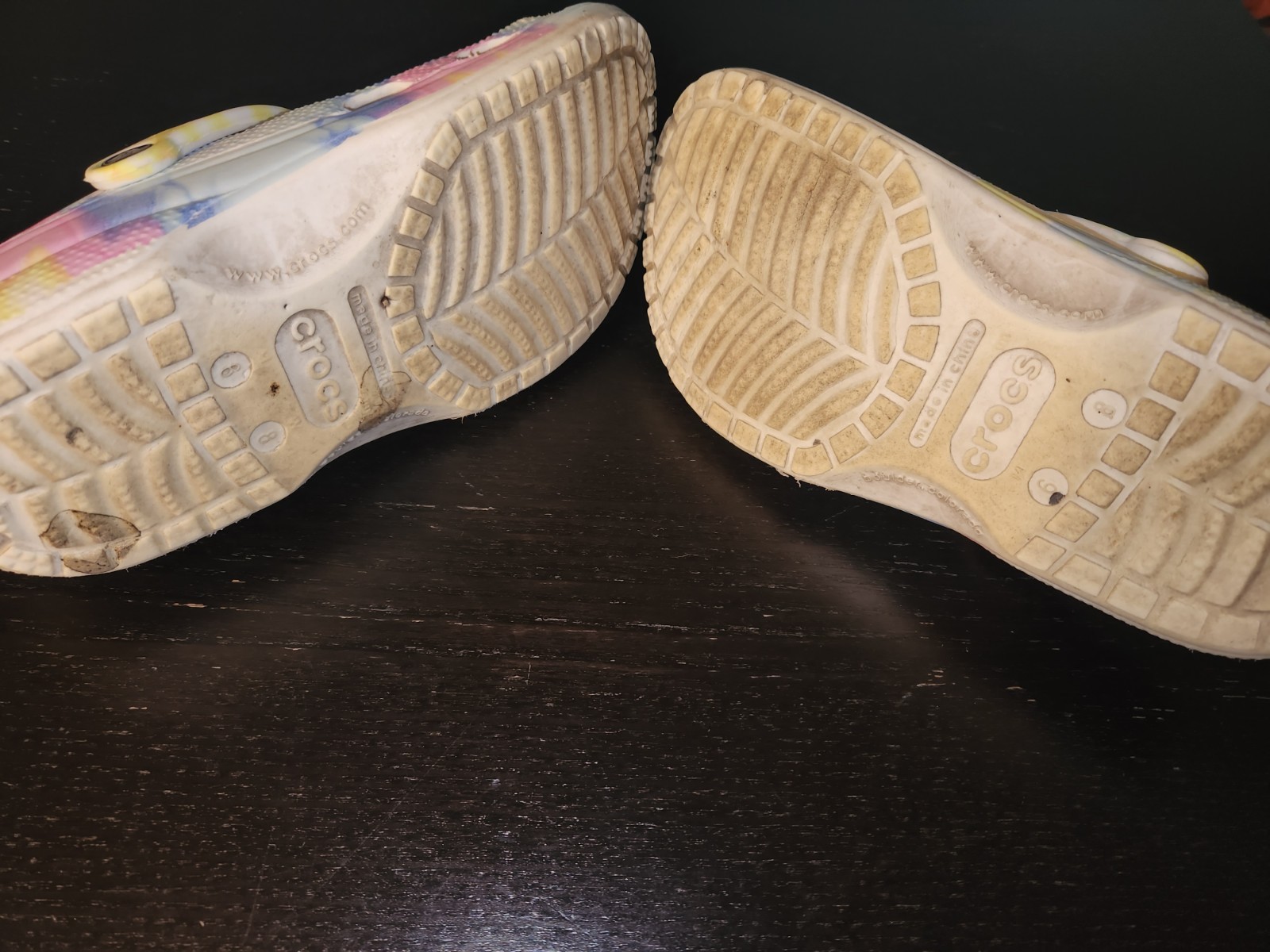 Crocs Classic Clog Unisex W- 8 M-6 Slip On Tie Dye Multicolor Logo Strap
