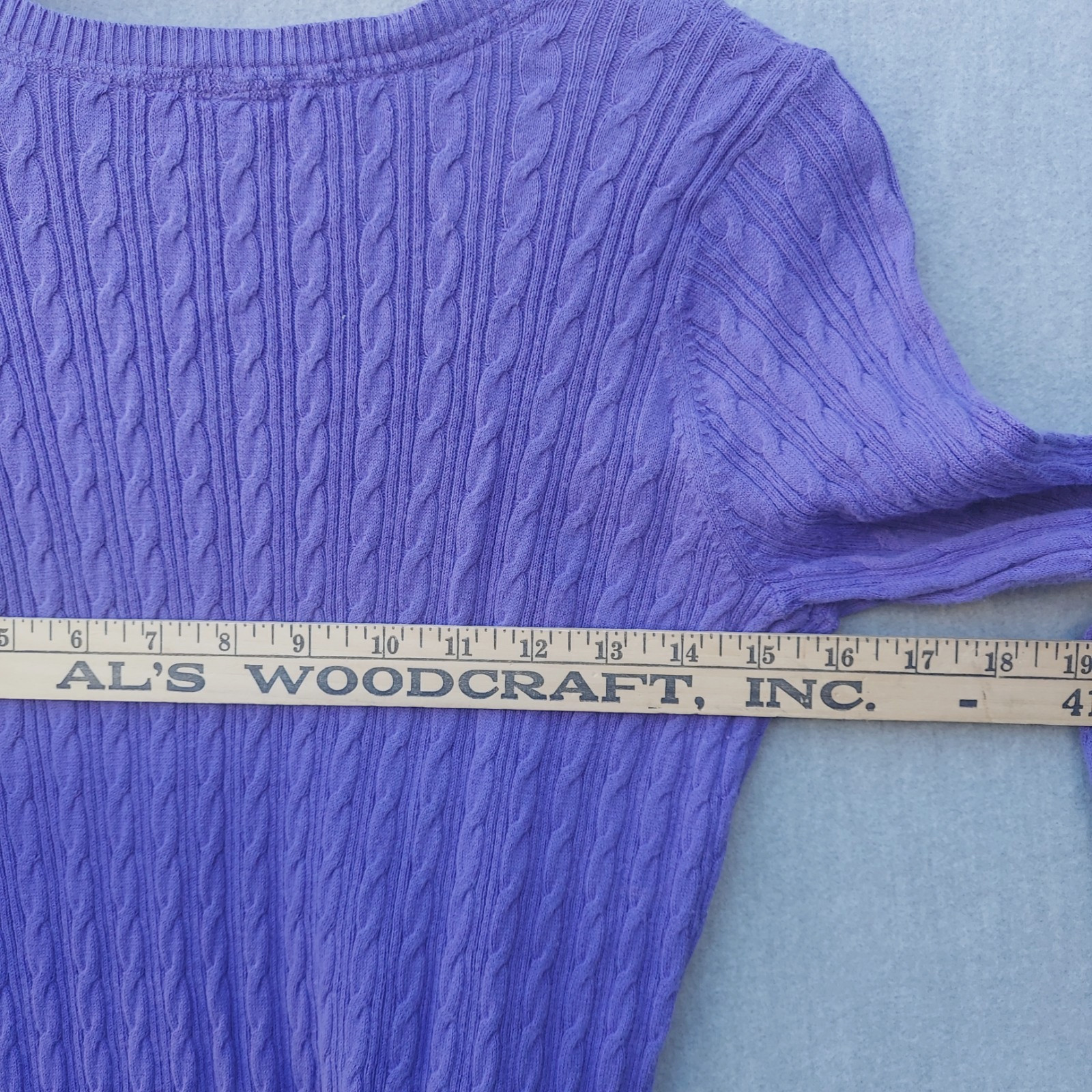 Womens Purple Cable Knit Sweater M Cotton Blend V-Neck Preppy Capsule Minimalist