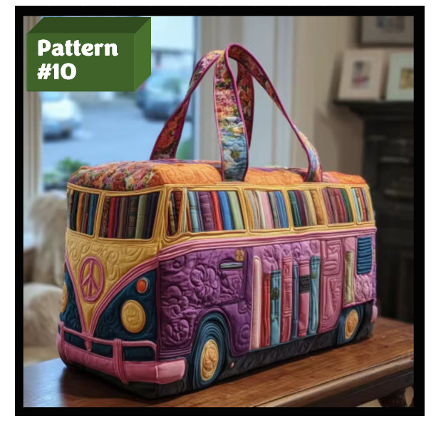 Bus Series Quilted Cotton Quilted Travel Bag 3D Design Boho Style Duffle Bag