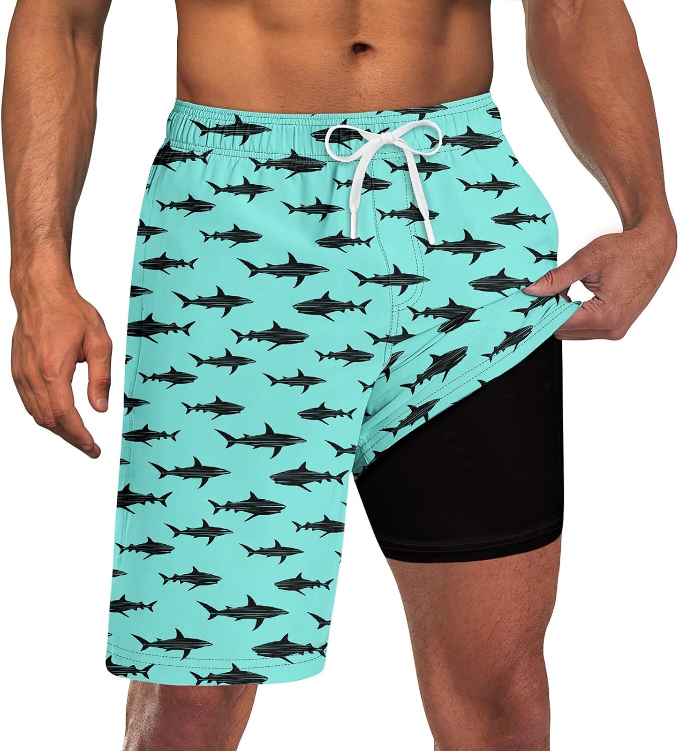 Mens Swim Trunks Quick Dry Compression Liner Pockets 9” Inseam M-3XL UPF 50+